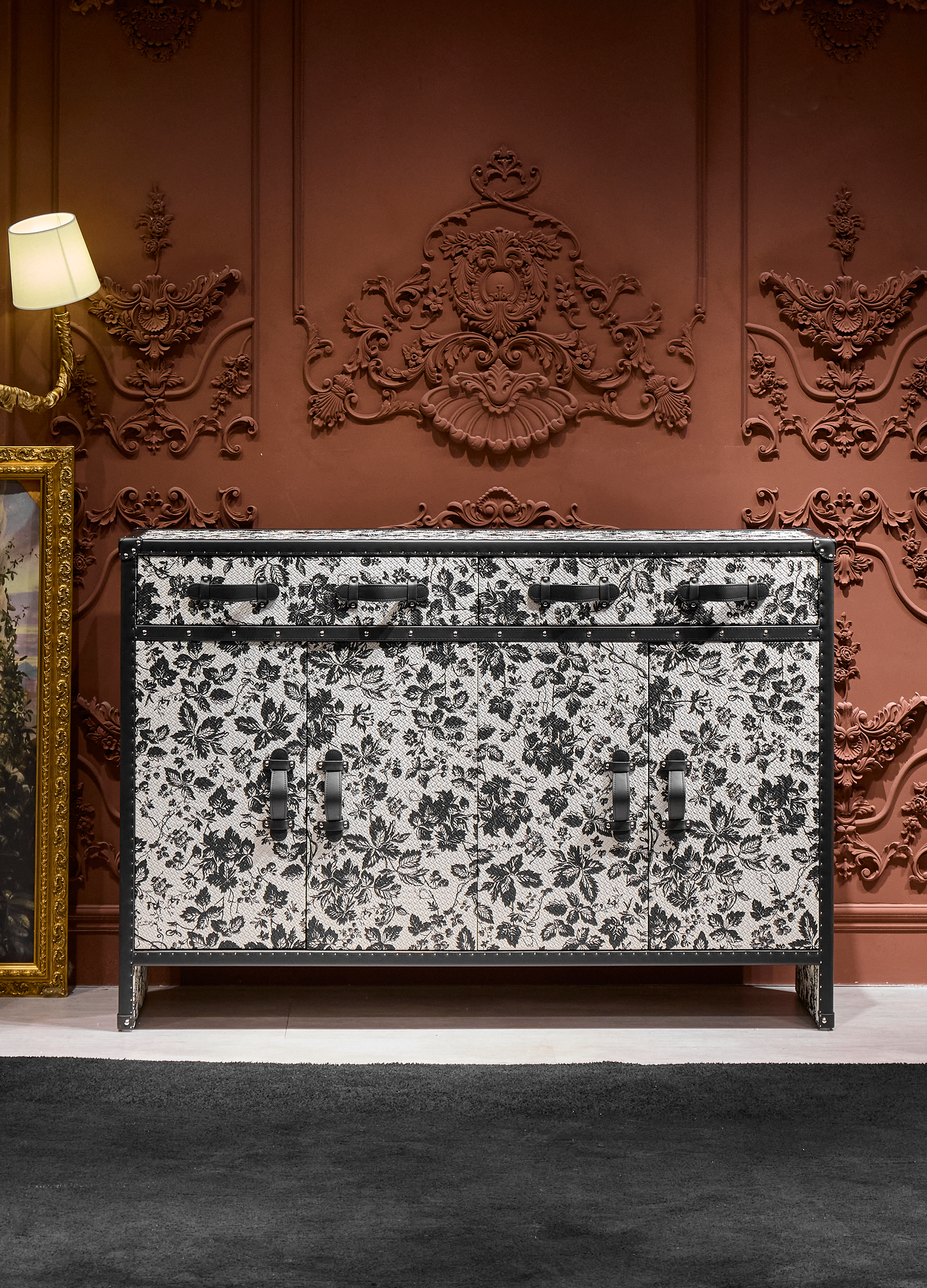 Heritage Luxe Shoe Cabinet - Monochrome Floral