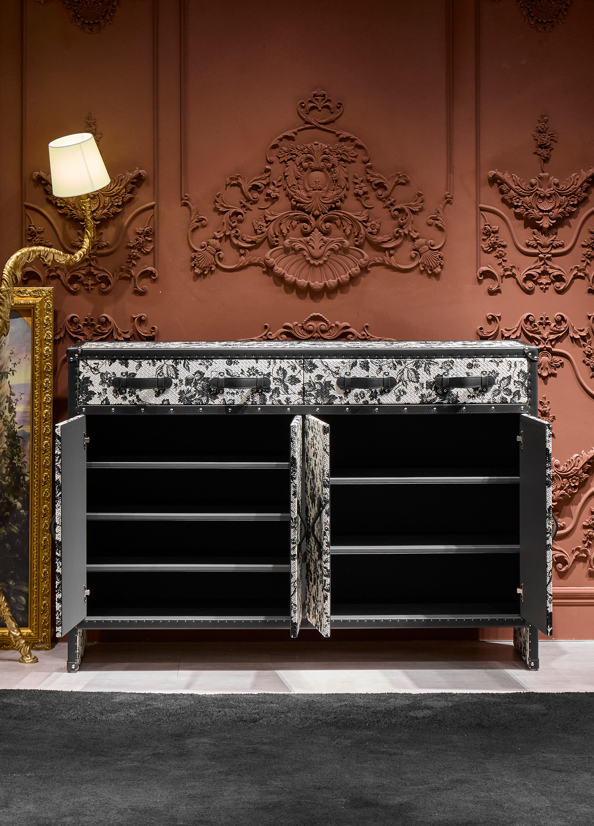 Heritage Luxe Shoe Cabinet - Monochrome Floral