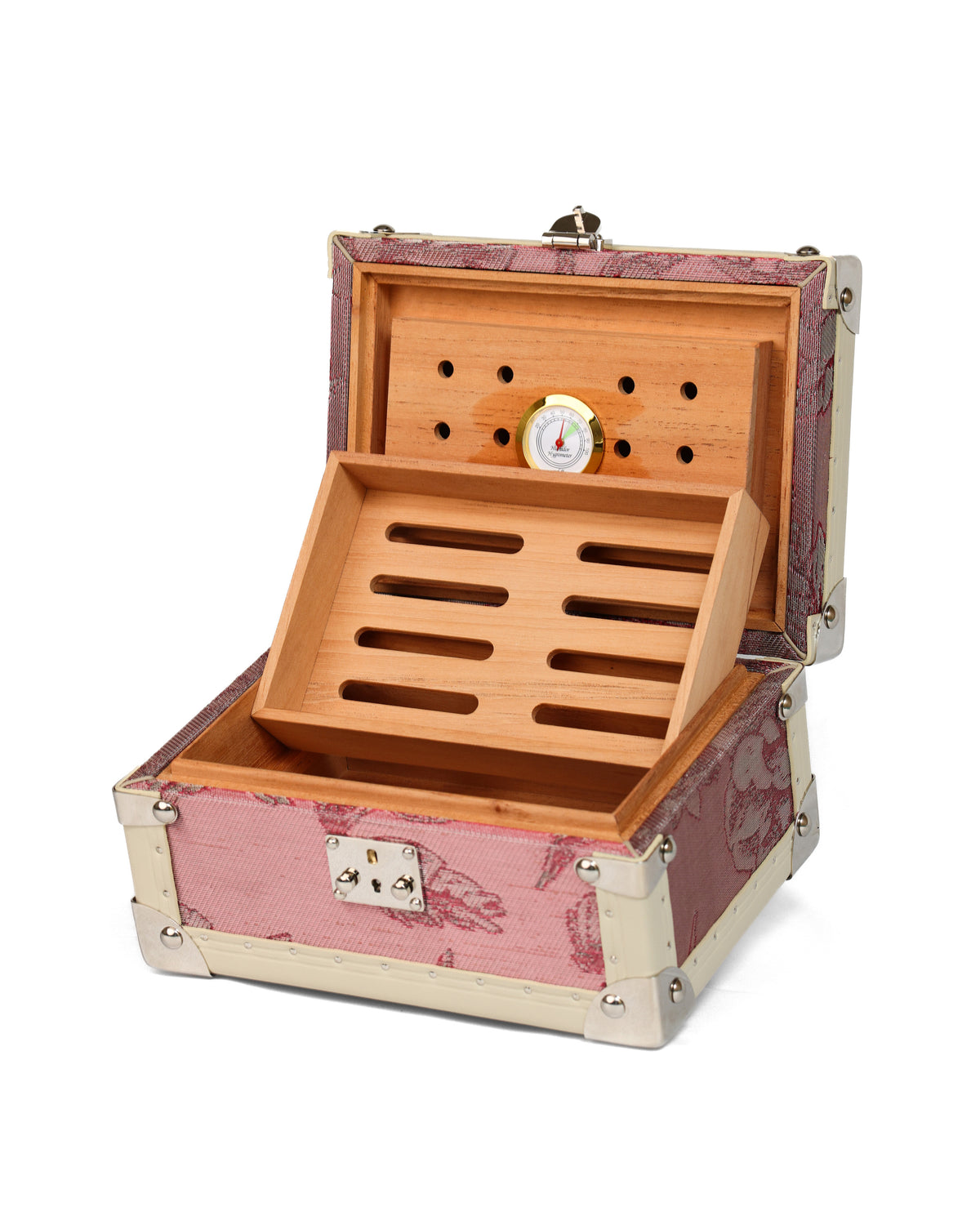 Overhead view of the closed Reserve humidor in Blossom Pink