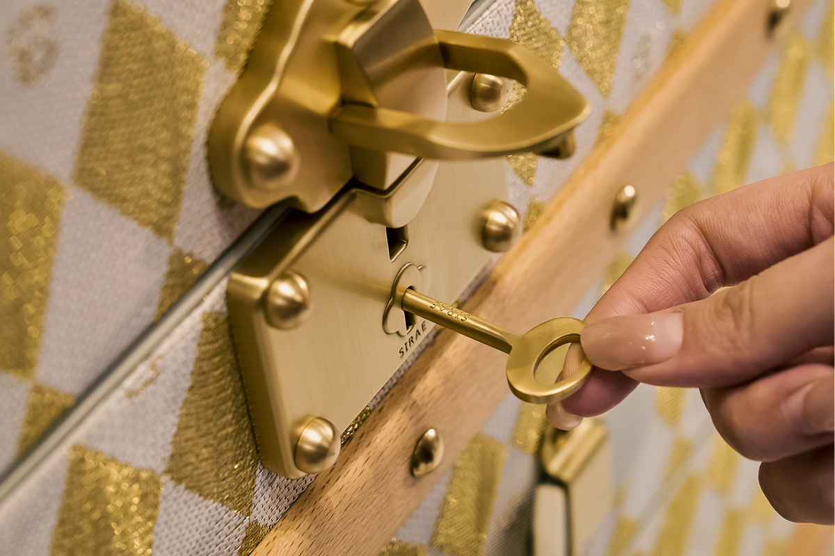 Fitted velvet compartments and considered interior details of a personal case