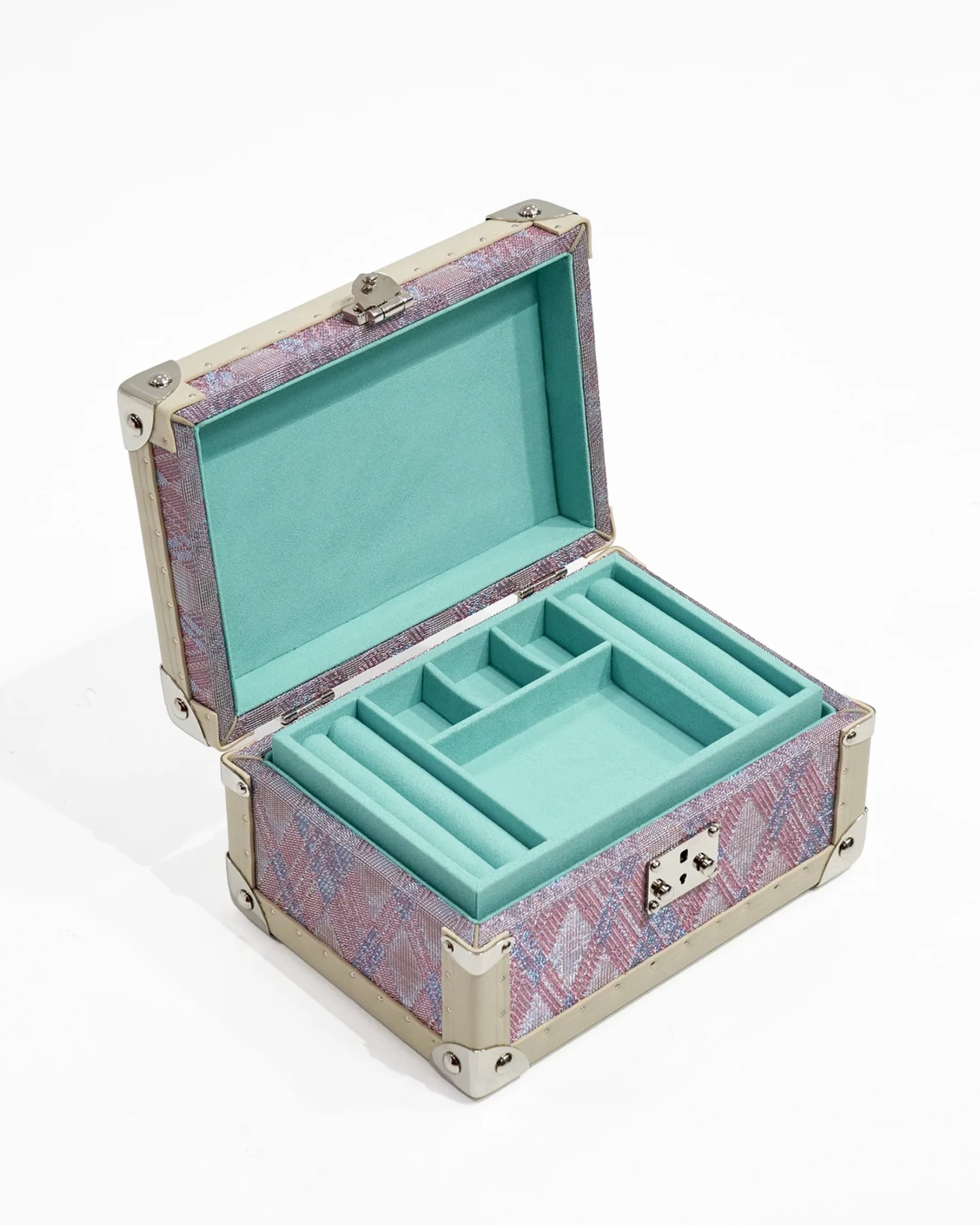 SIRAE Aurum Loom anemone purple jewelry box styled with jewelry in a luxury Dubai interior