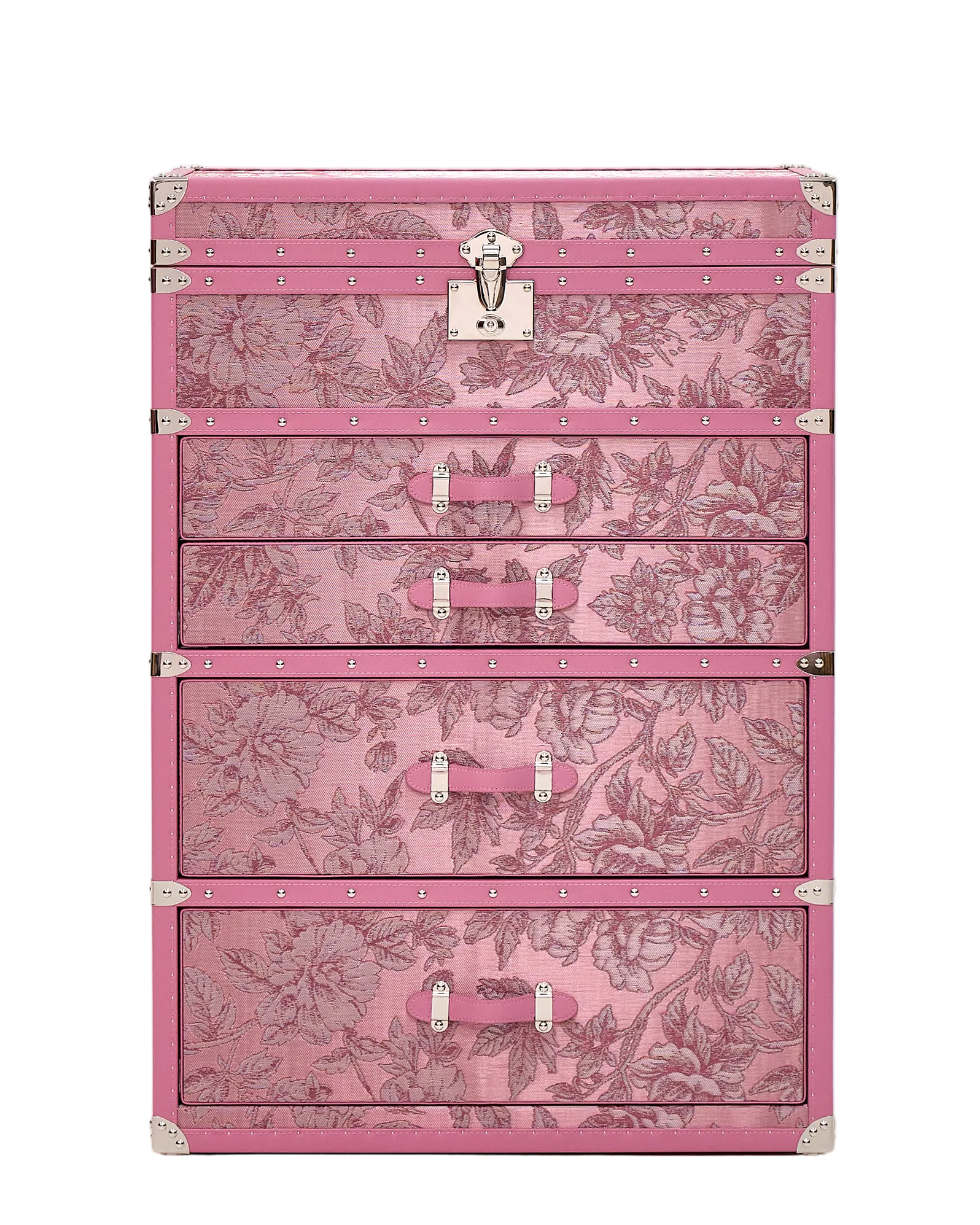 SIRAE Aurum Loom jewelry trunk in blossom pink copper mesh, Dubai luxury atelier