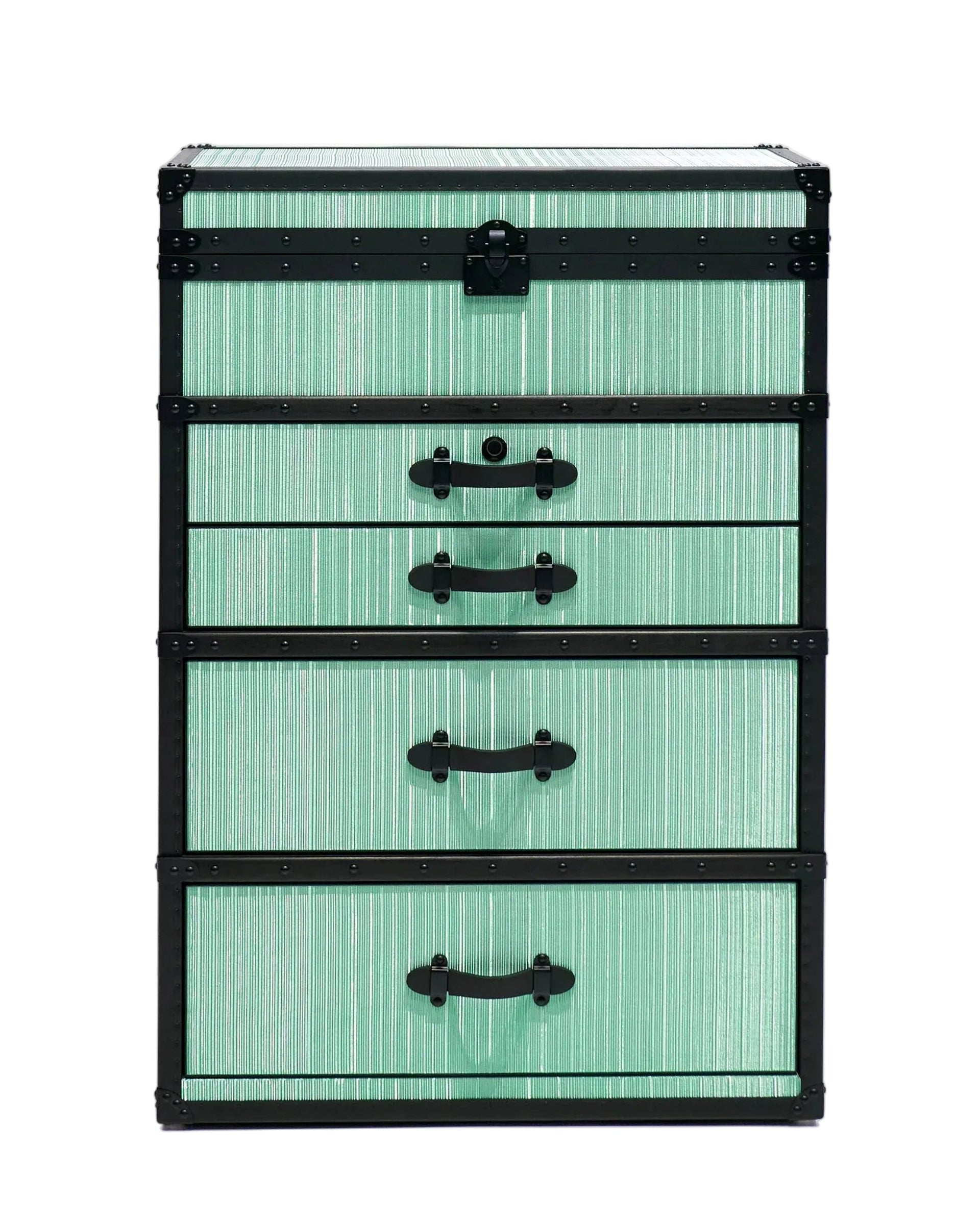 SIRAE Aurum Loom jewelry trunk in celadon mist copper wire furniture, Dubai luxury atelier