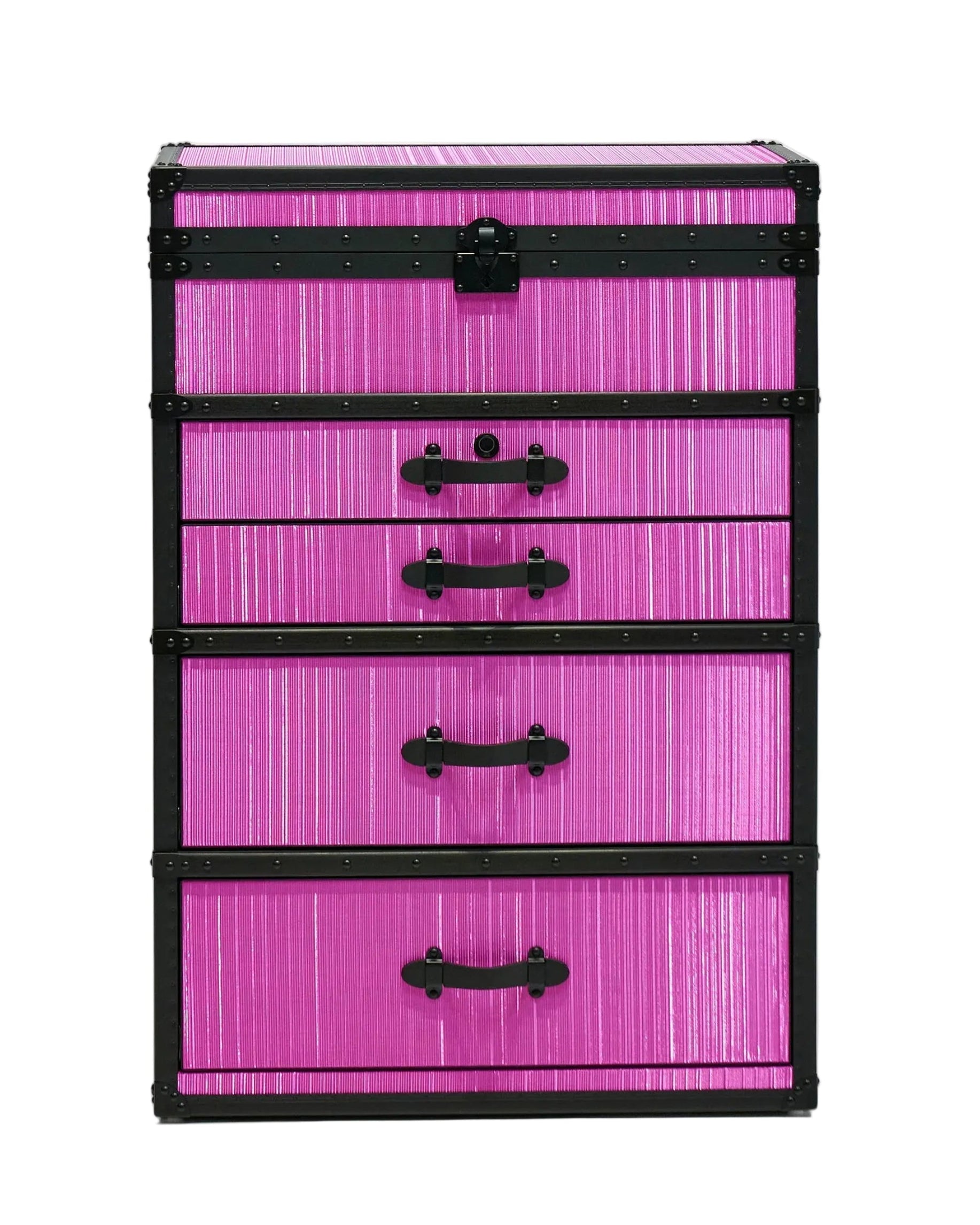 SIRAE Aurum Loom jewelry trunk in rose mirage copper wire furniture, Dubai luxury atelier
