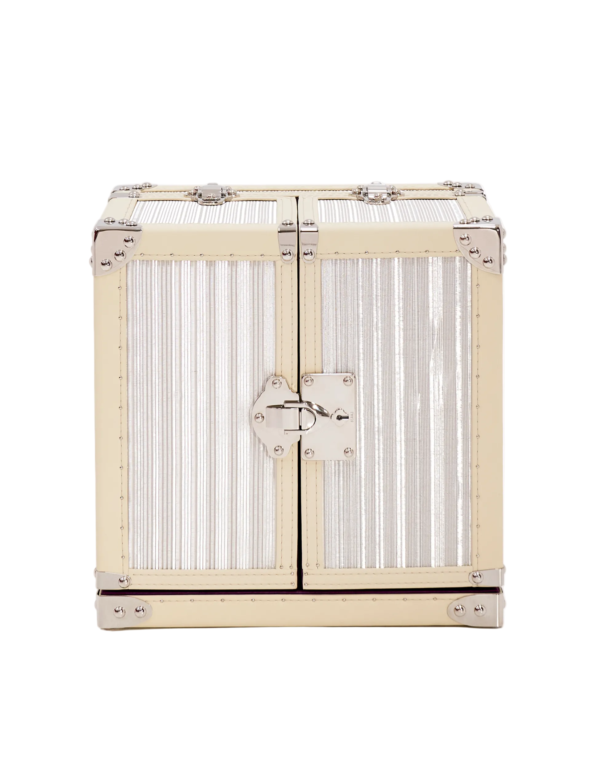Open view of the frosted silver copper necklace display case by SIRAE Dubai