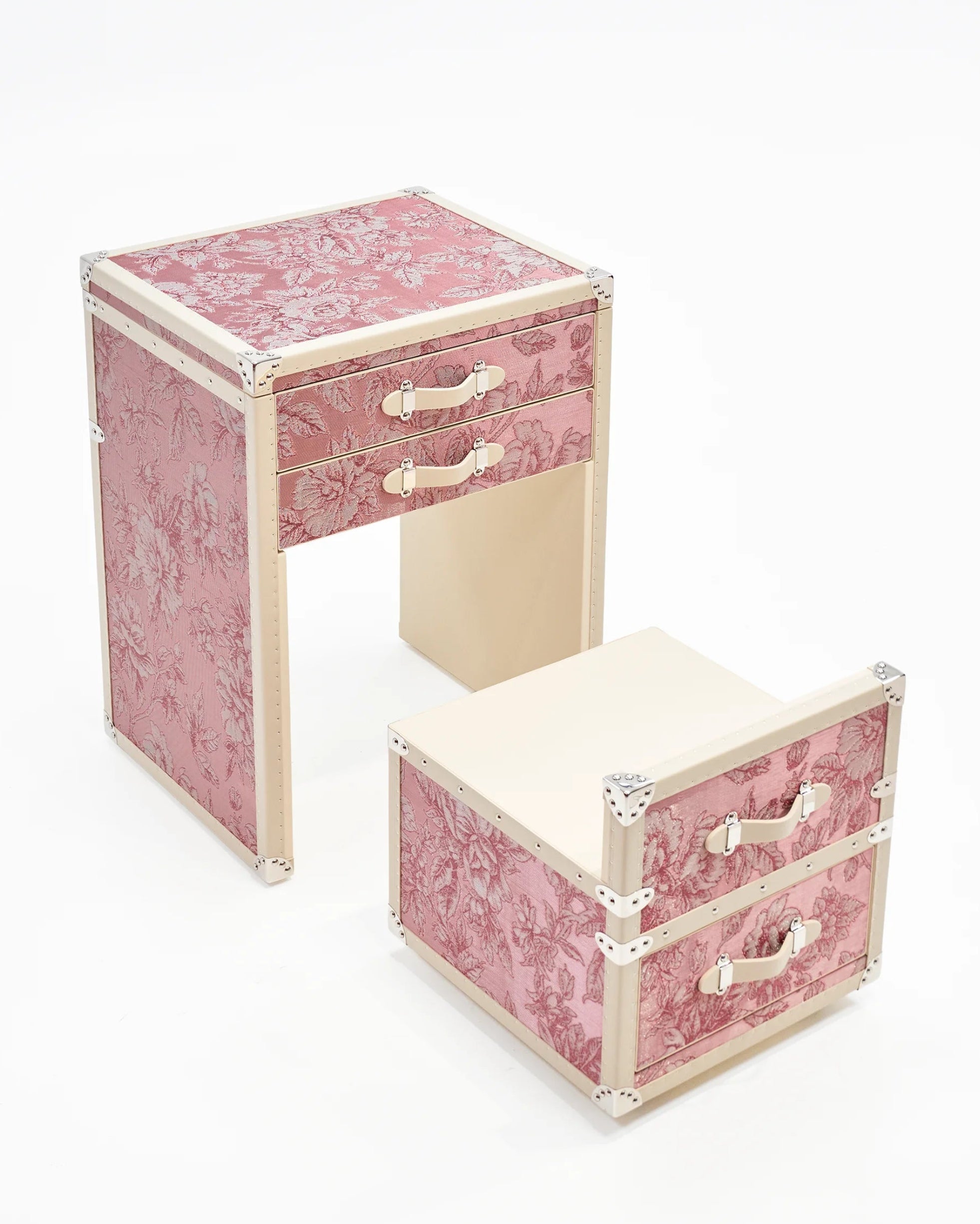 SIRAE Aurum Loom peony lumière vanity cabinet styled with jewelry in a luxury Dubai interior