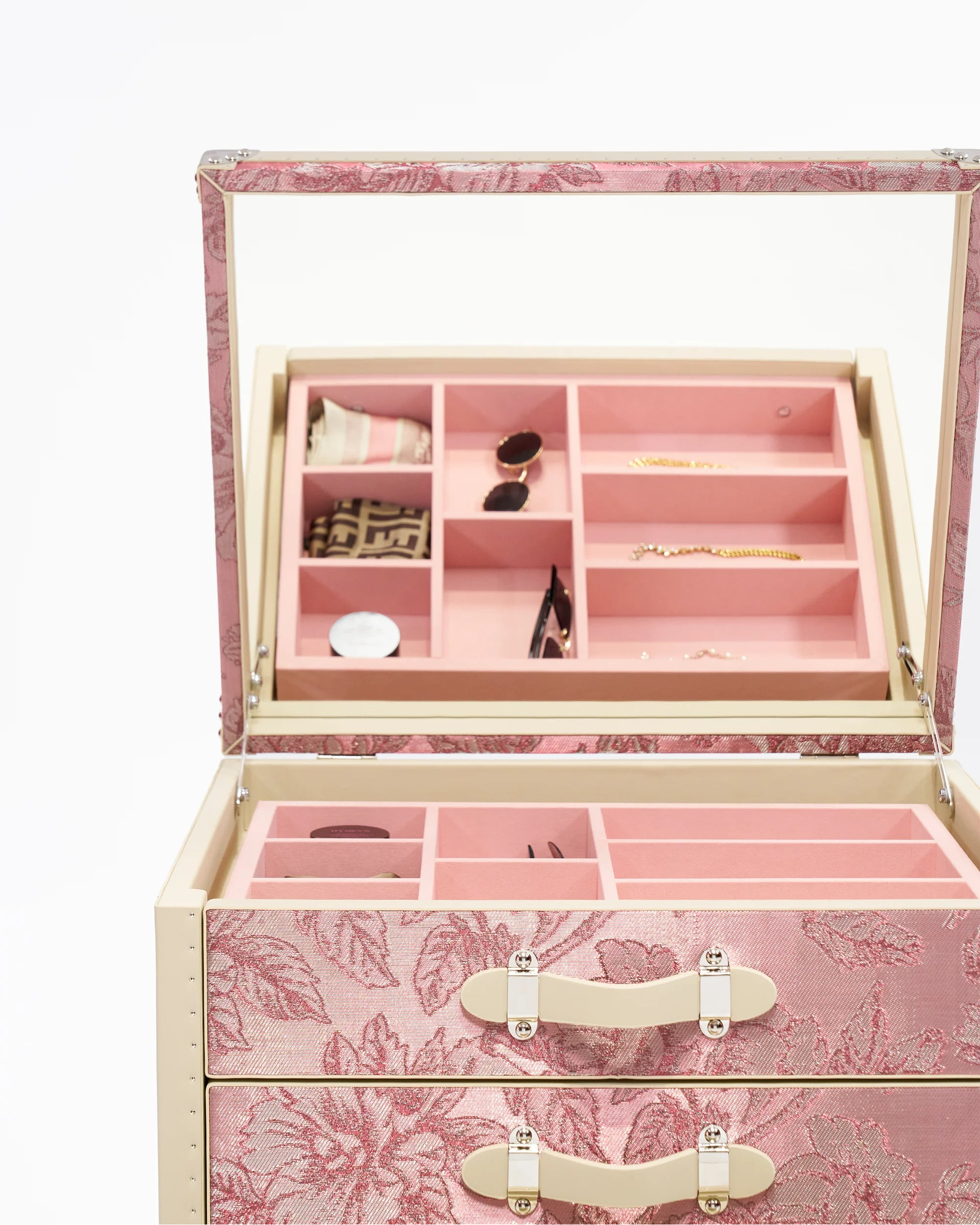 Open view of the peony lumière copper vanity cabinet by SIRAE Dubai