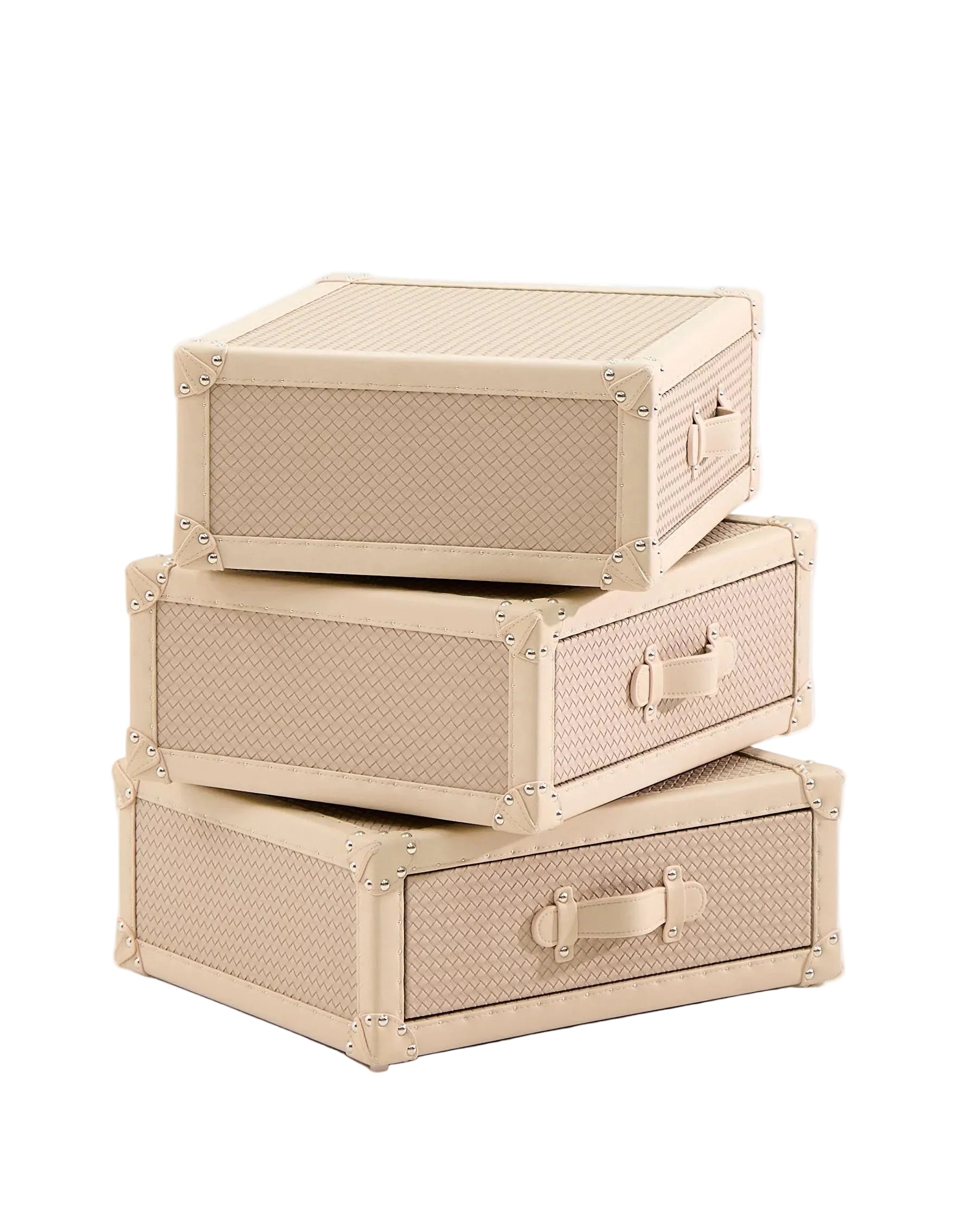 Open view of the cream leather rotating cabinet by SIRAE Dubai, showing luxury rotating cabinet
