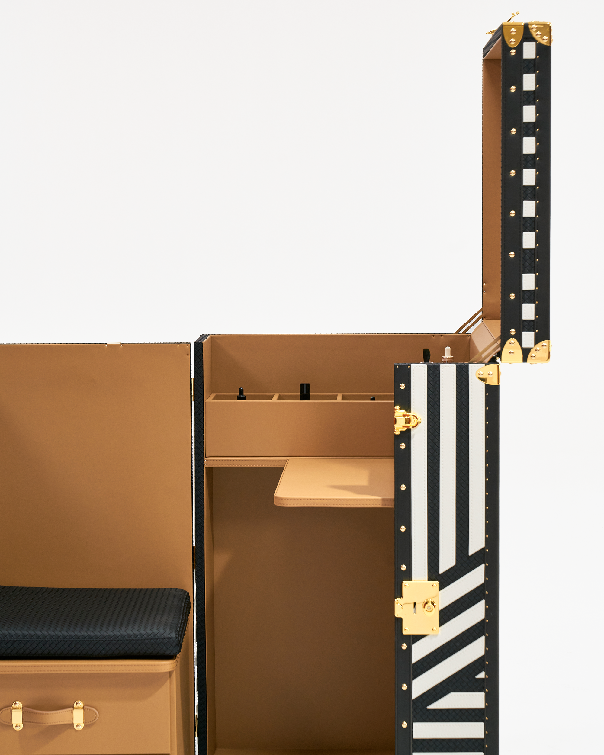 Open view of the monochrome majesty gold vanity cabinet by SIRAE Dubai