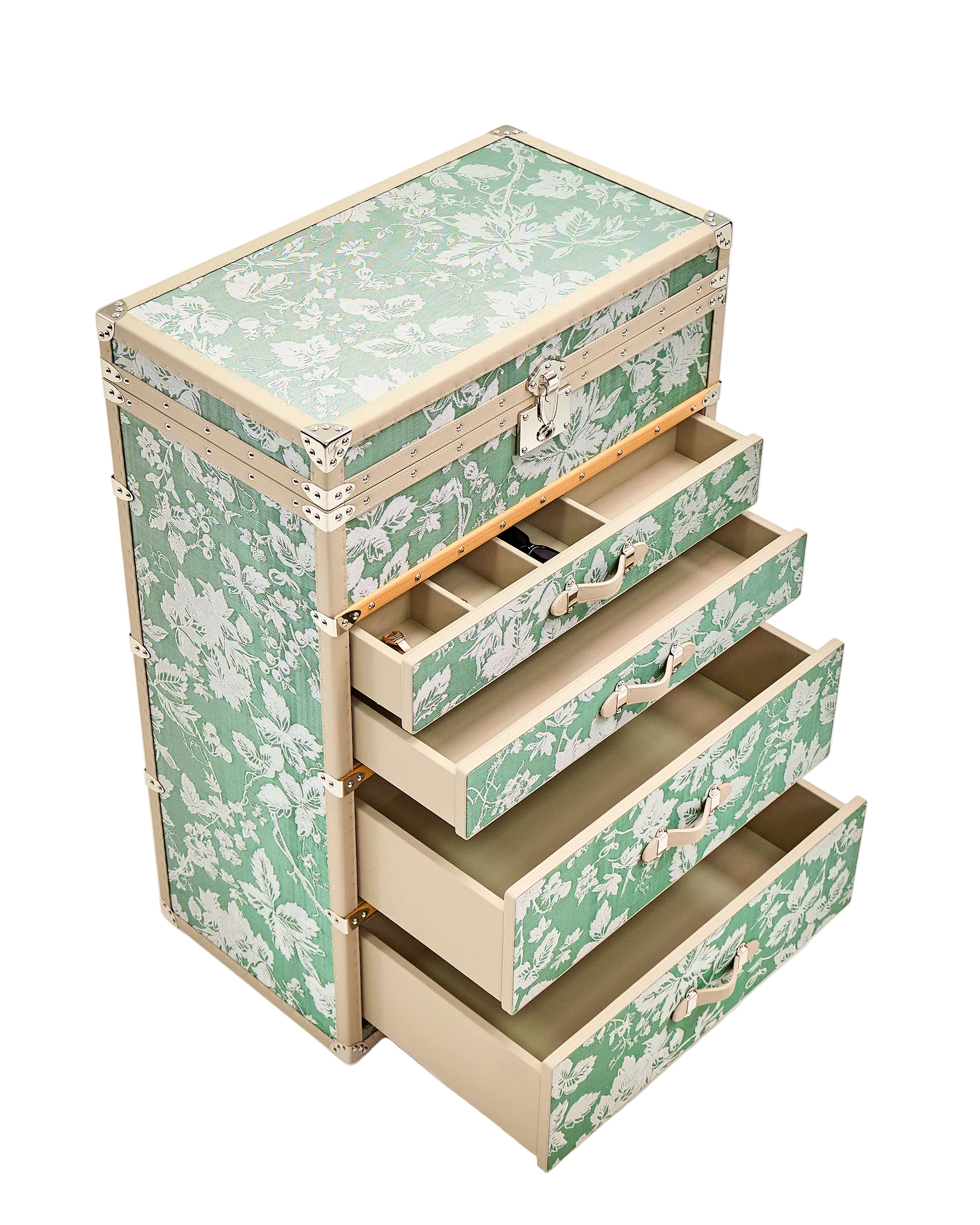 Open view of the oasis green copper wire jewelry cabinet, Aurum Wire, SIRAE Casa Dubai