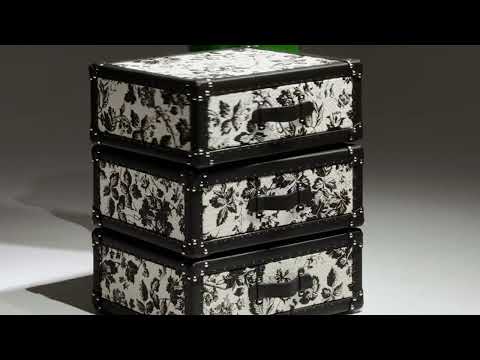 Hand-stitched full-grain leather detail on the SIRAE monochrome rotating cabinet Video sowcasing the entire product