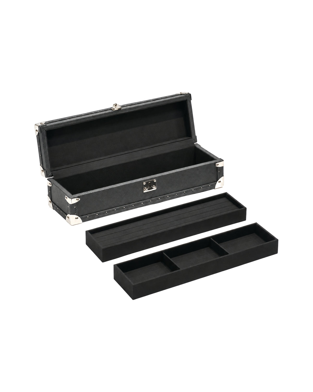 Fitted interior of the black microfiber leather lockable ring and jewellery box, SIRAE Dubai