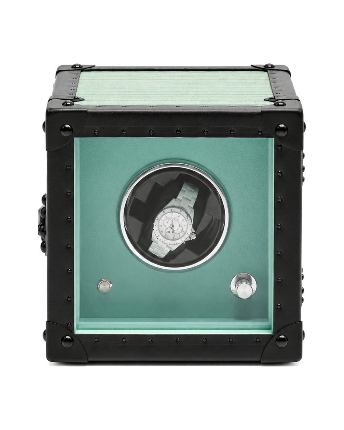 Pine Mist watch winder open with cushioned holder, SIRAE Casa Dubai