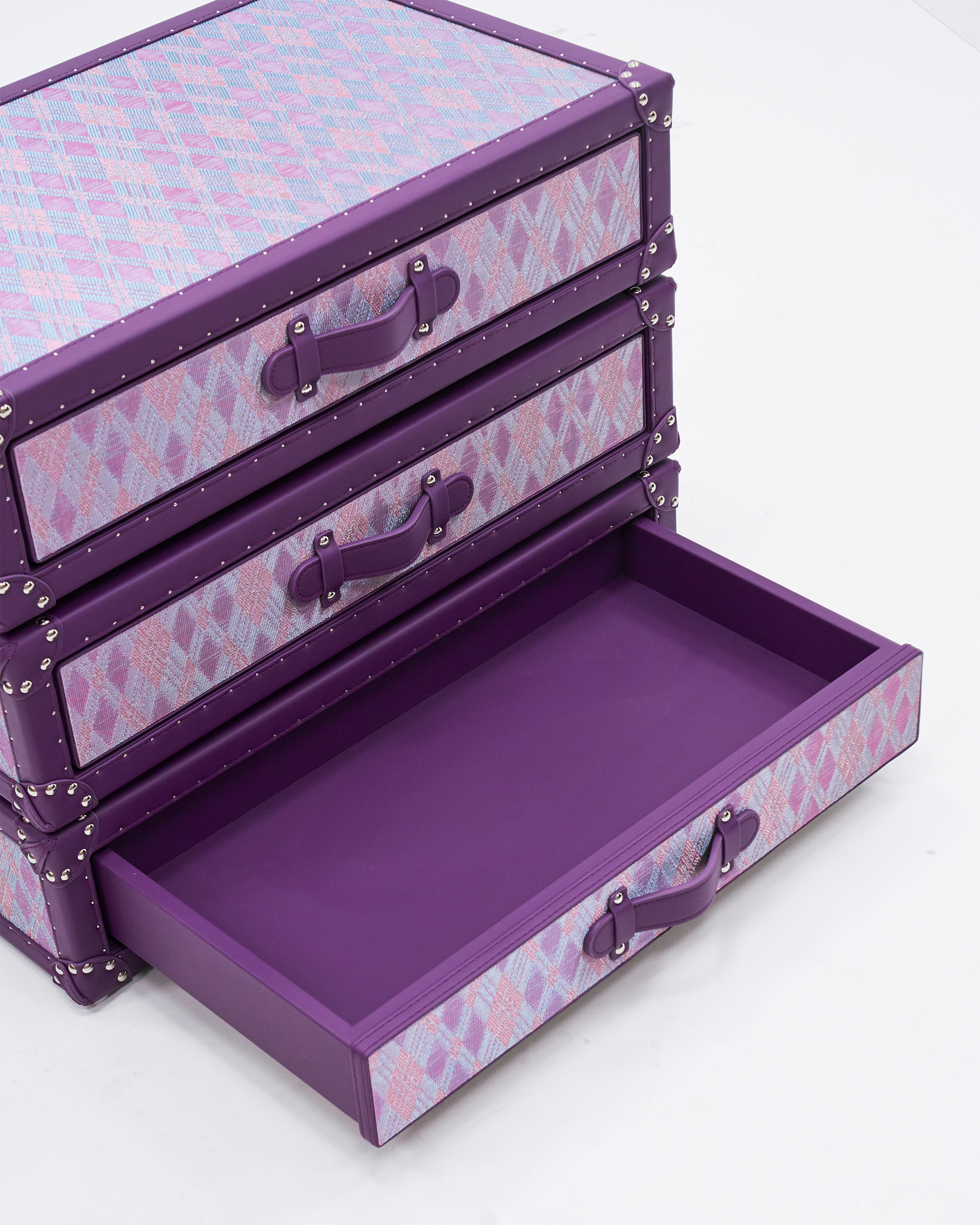 SIRAE anemone purple copper-wire rotating bedside cabinet styled in a luxury Dubai interior