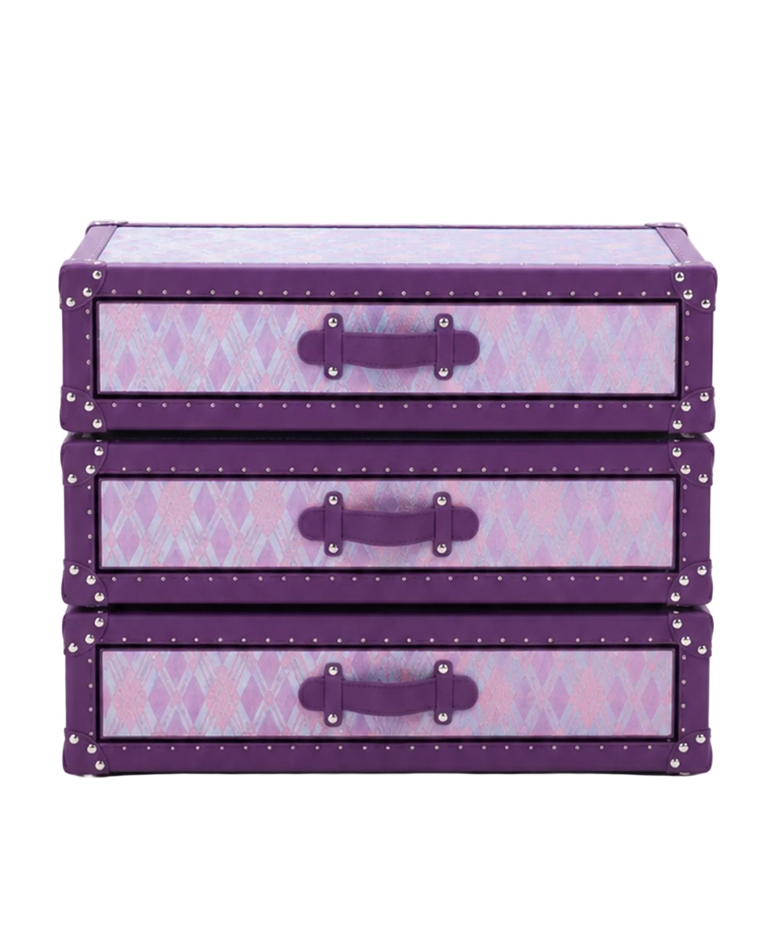 SIRAE Cuir Luxe handwoven copper-wire rotating bedside cabinet in anemone purple, Dubai luxury atelier