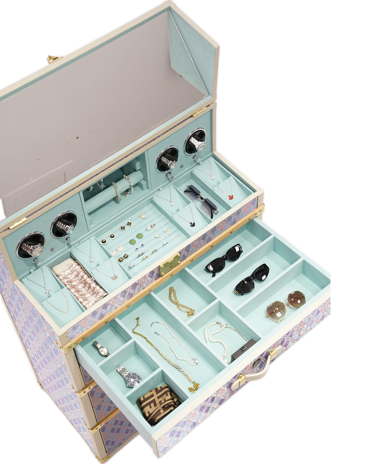 Open Lavender trunk with four automatic watch winders