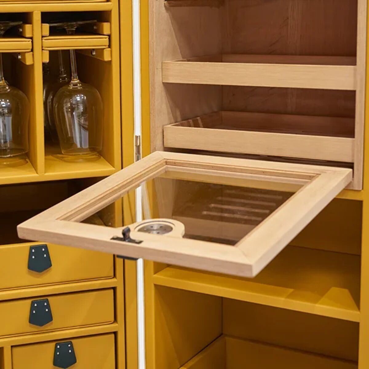 Luxury bar cabinet with serving tray in a Dubai majlis