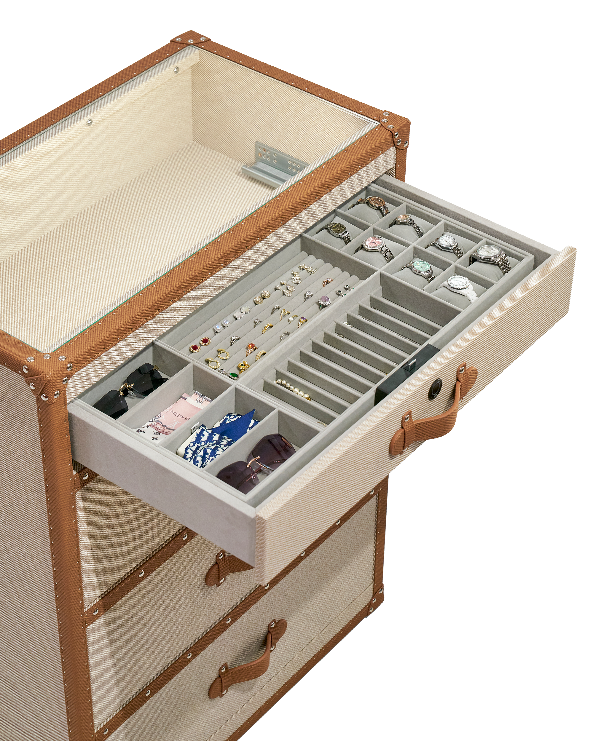 Heritage Luxe Tallboy Cabinet - Beige & Brown