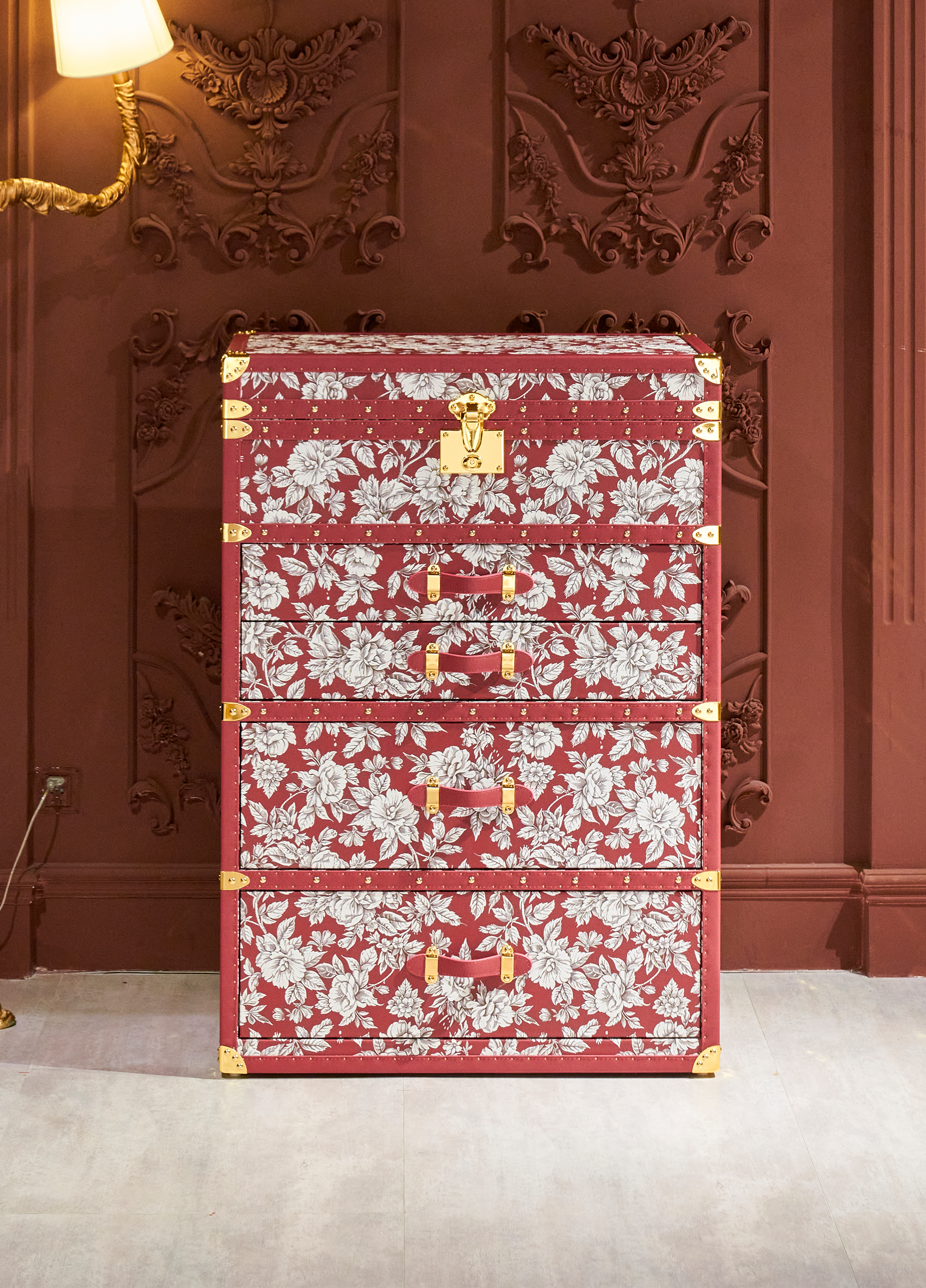 Heritage Luxe Jewelry Trunk - Red Floral Print