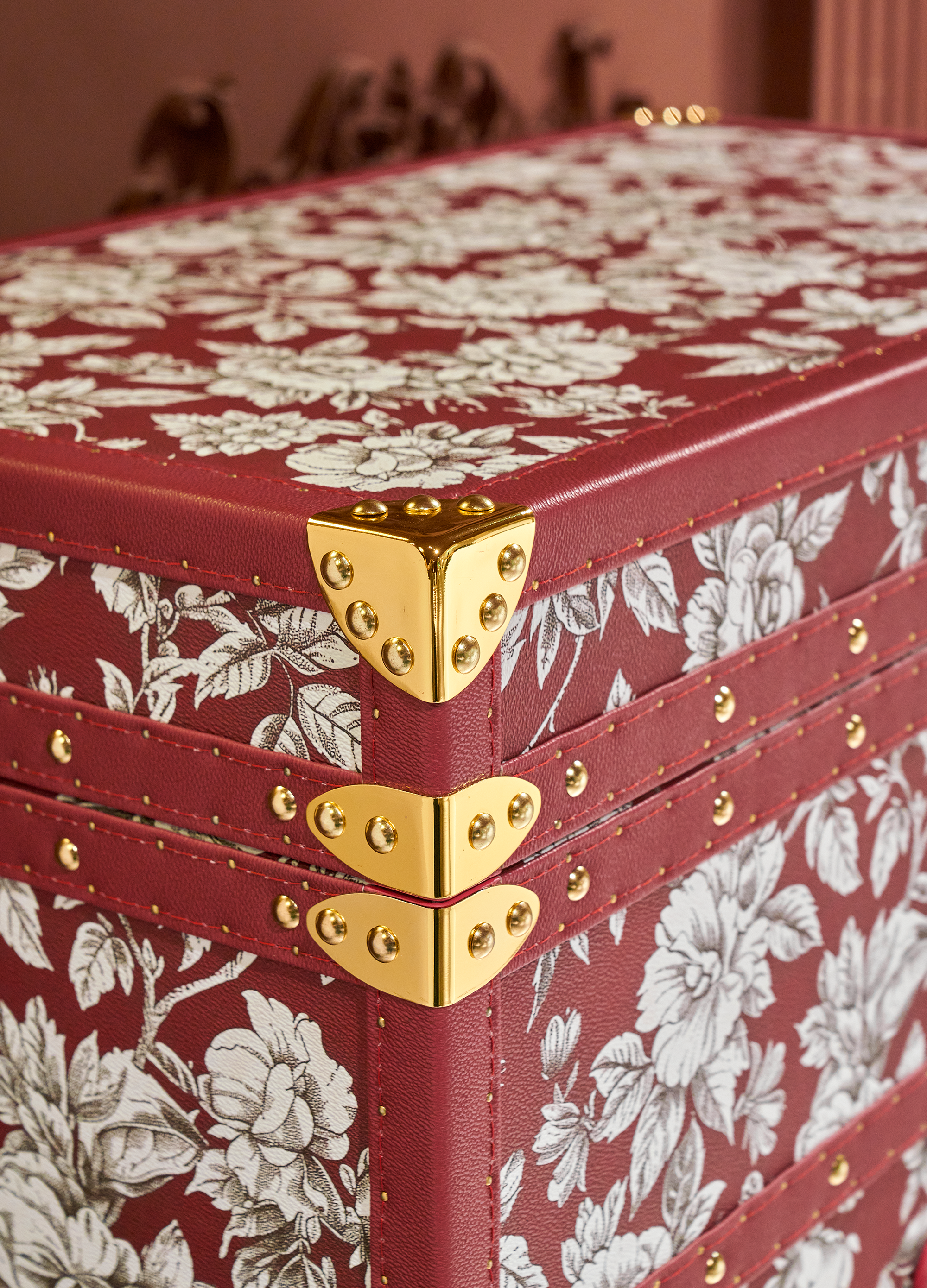 Heritage Luxe Jewelry Trunk - Red Floral Print