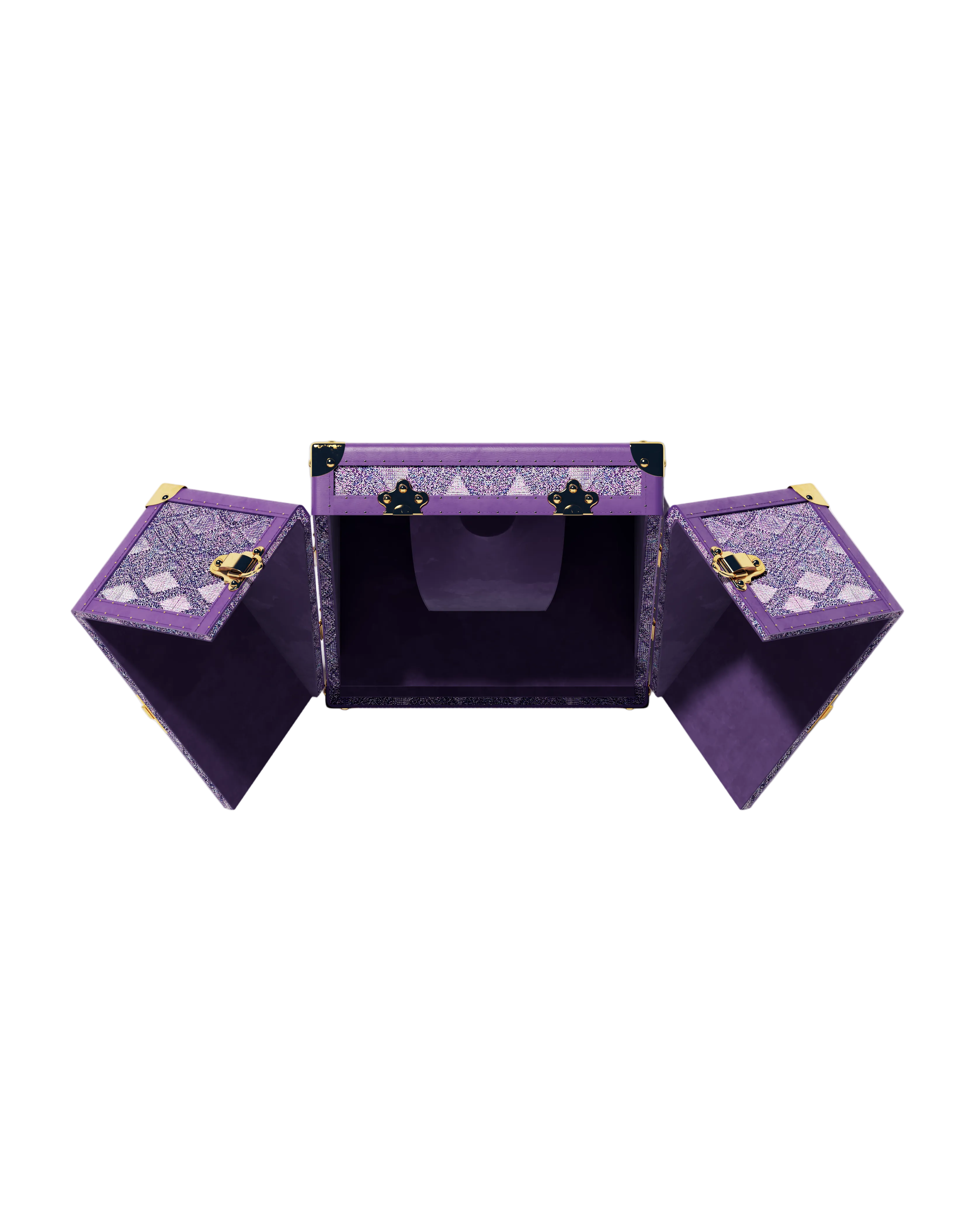 SIRAE Aurum Loom anemone purple jewelry case styled with jewelry in a luxury Dubai interior