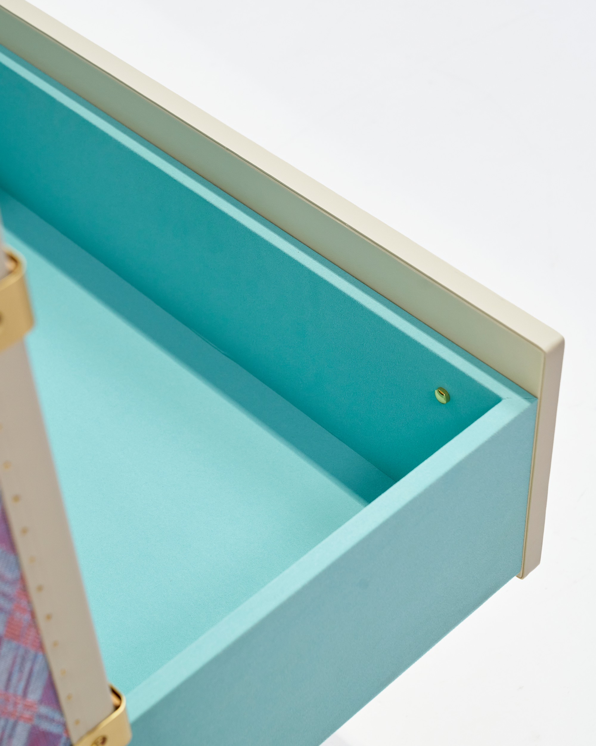 Velvet-lined interior of the SIRAE Aurum Loom anemone purple jewelry trunk, styled for luxury storage