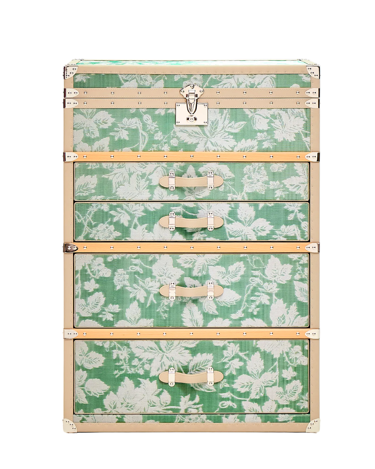 SIRAE Aurum Loom jewelry trunk in oasis green copper mesh, Dubai luxury atelier