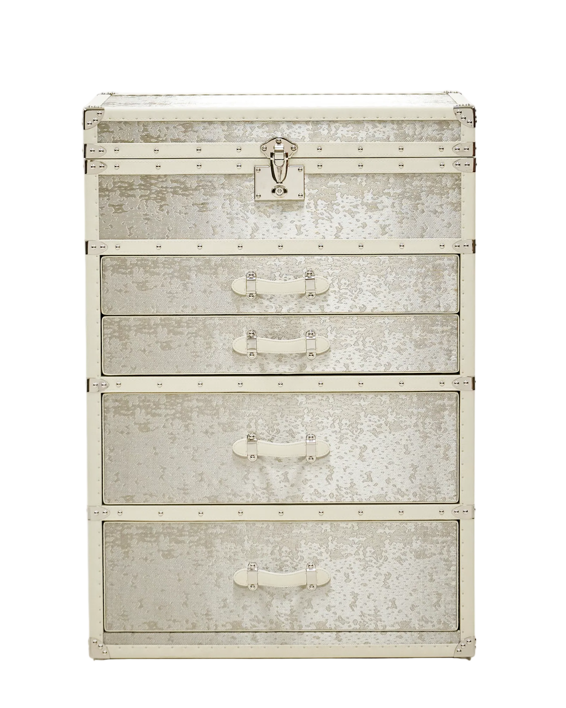 SIRAE Aurum Loom jewelry trunk in pearl white copper wire furniture, Dubai luxury atelier