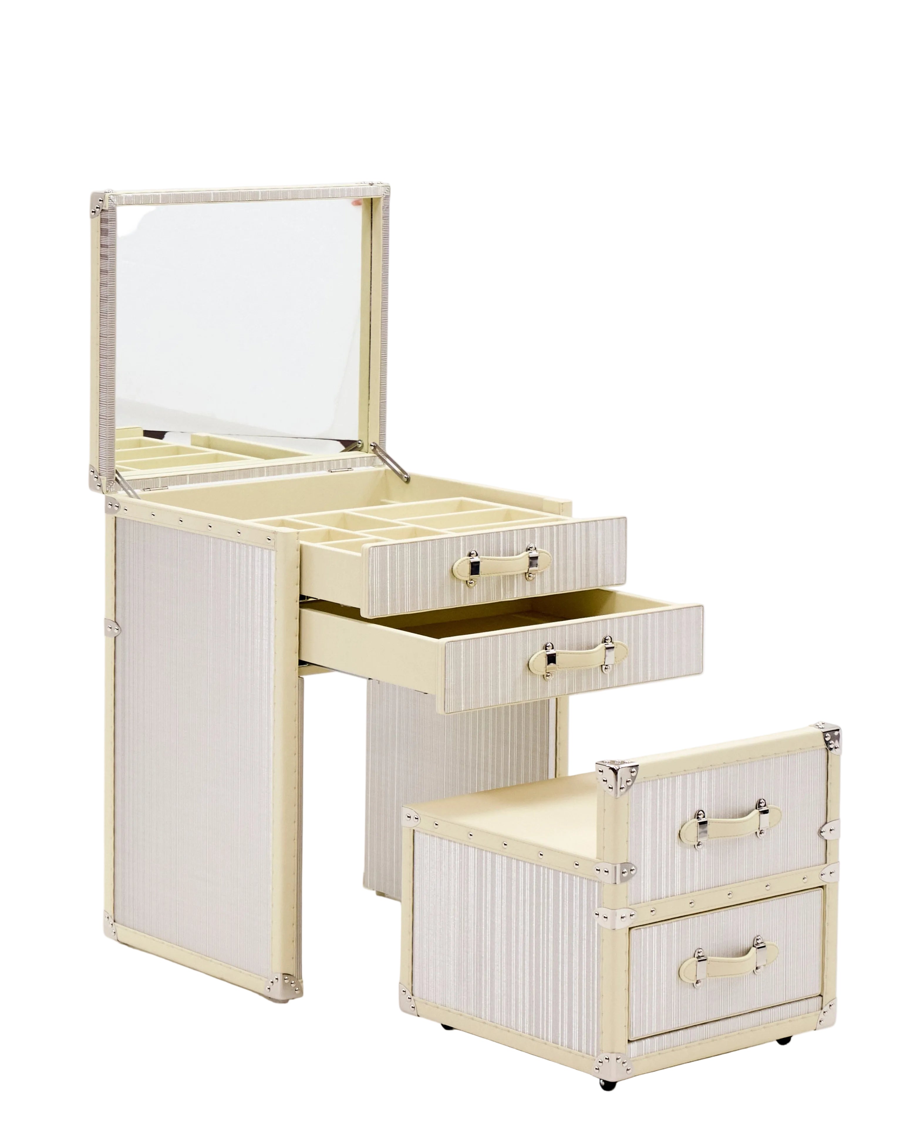 Close-up detail on the SIRAE Aurum Loom gilded white vanity cabinet