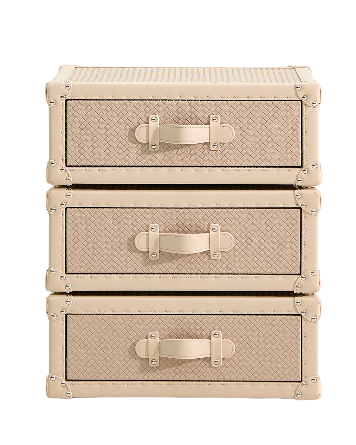 SIRAE Cuir Luxe rotating cabinet in cream embossed leather, Dubai luxury atelier