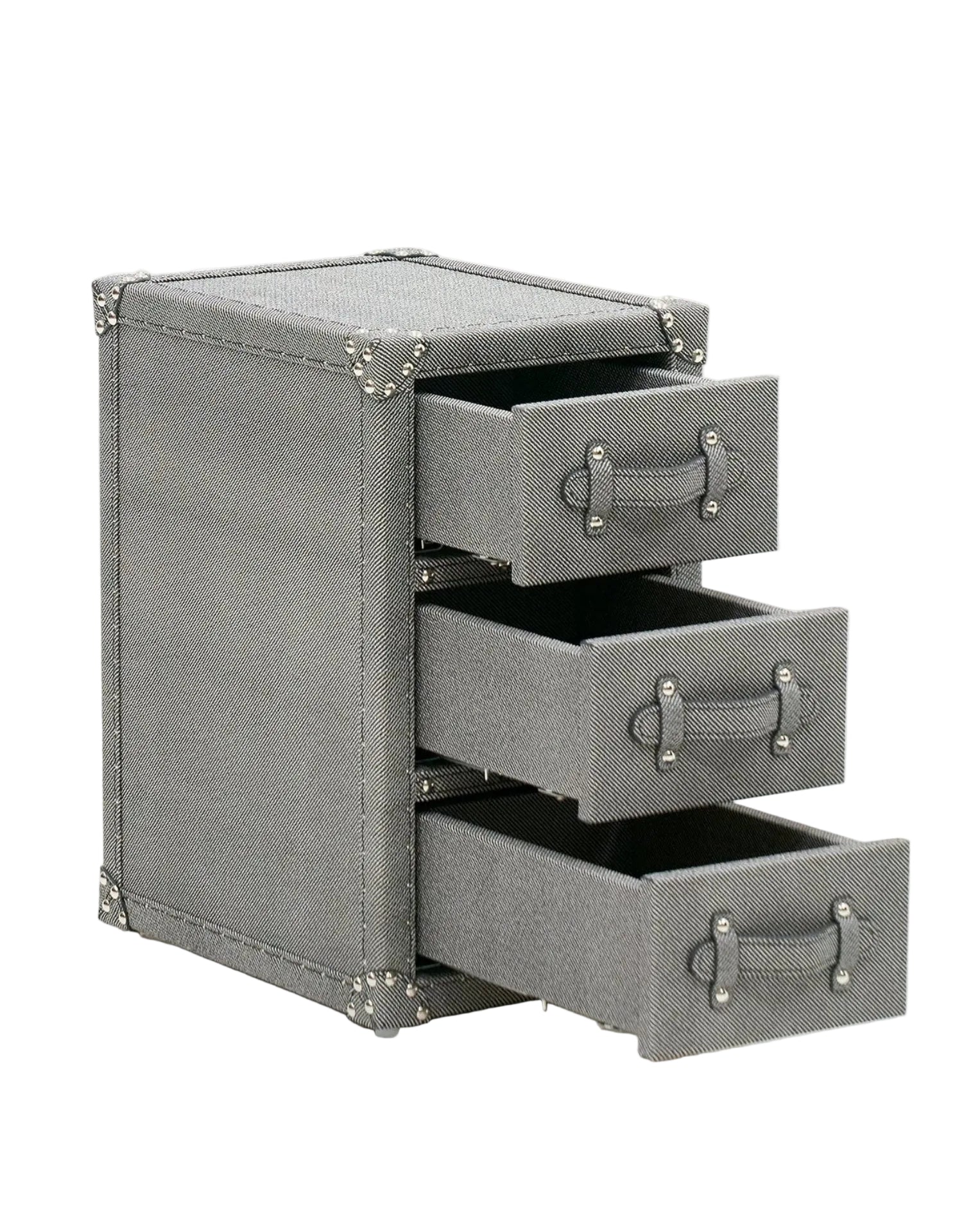 Open view of the grey leather compact storage by SIRAE Dubai