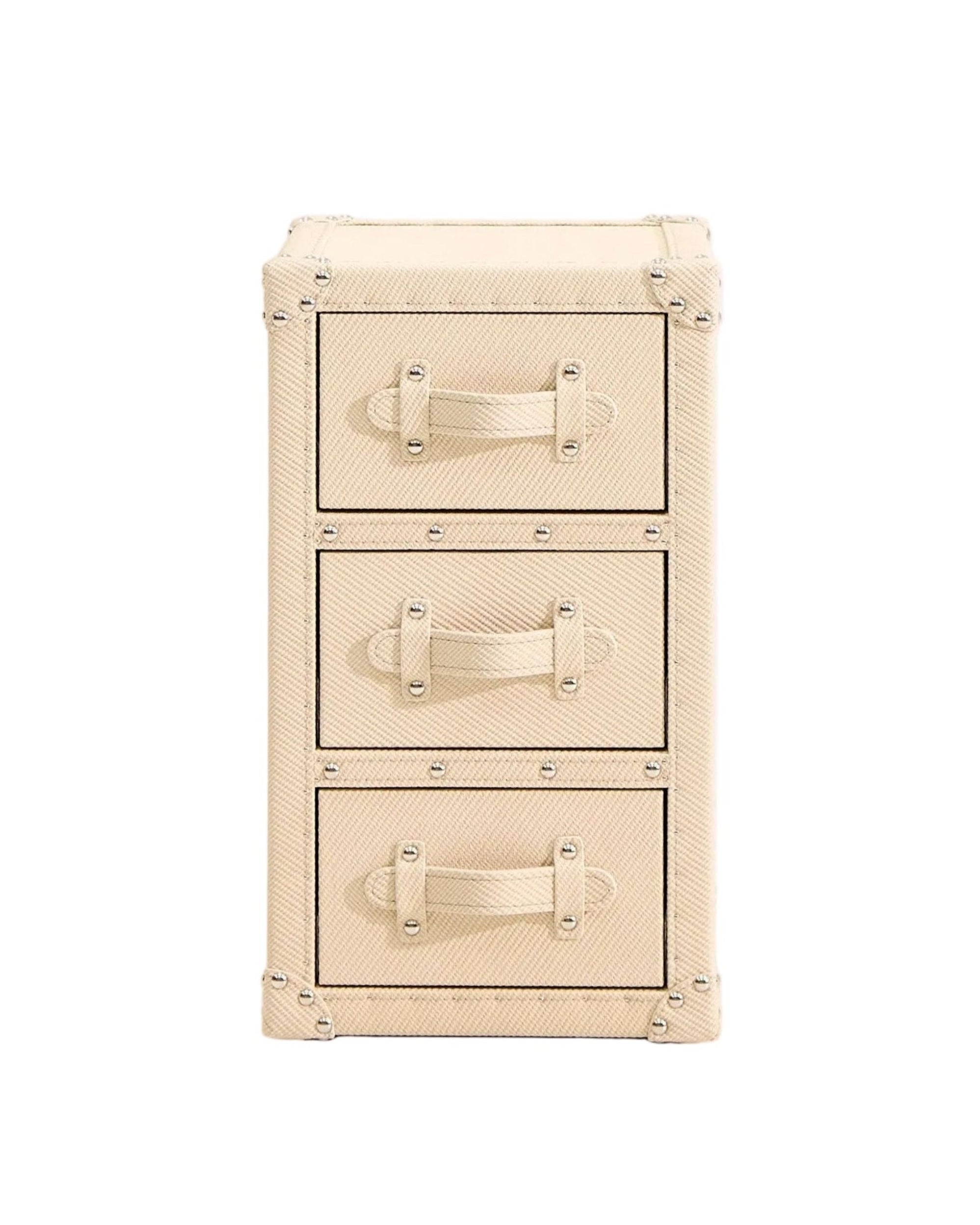 SIRAE Heritage Luxe compact storage in off white microfiber leather, Dubai luxury atelier