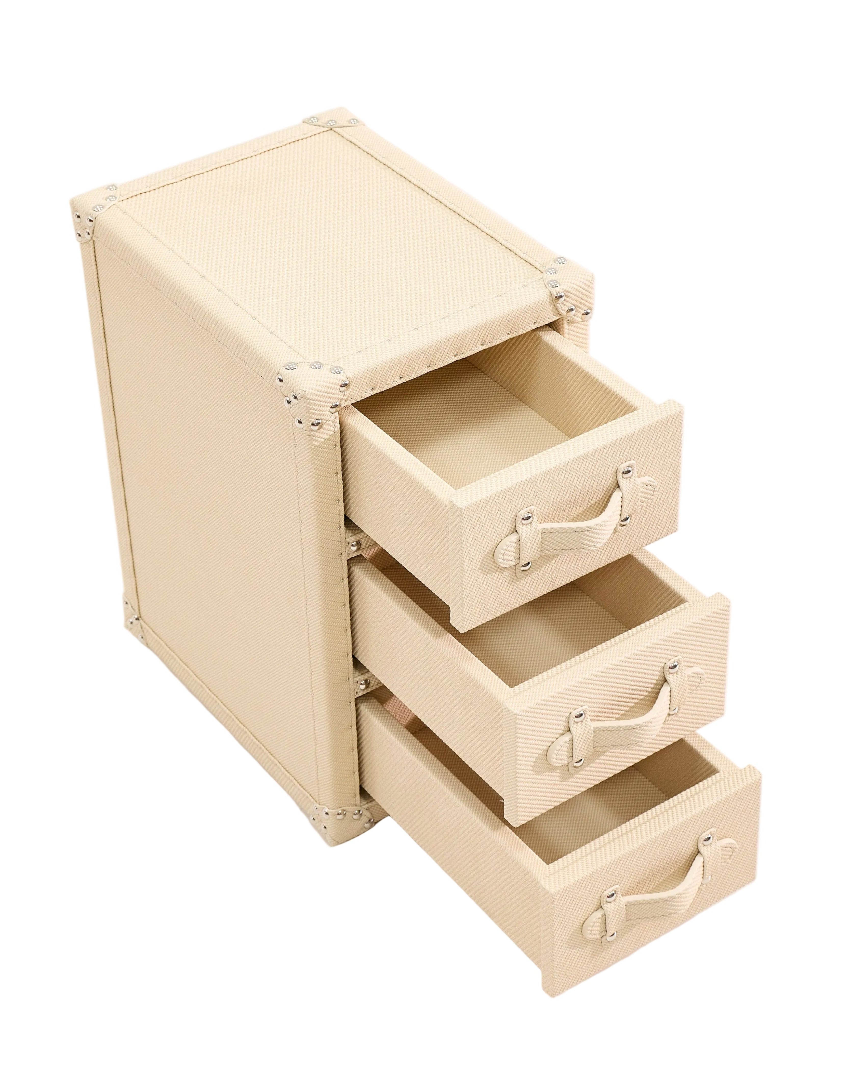 Open view of the off white leather compact storage by SIRAE Dubai