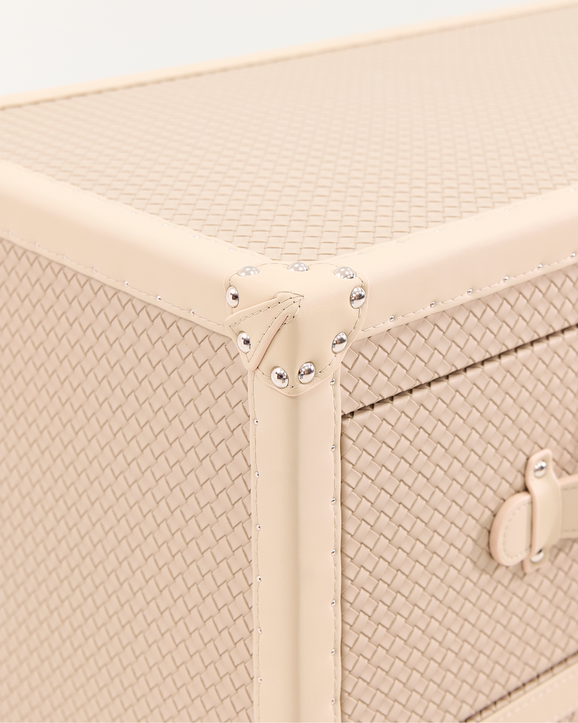 Velvet-lined interior of the SIRAE Heritage Luxe beige side cabinet, styled for luxury storage
