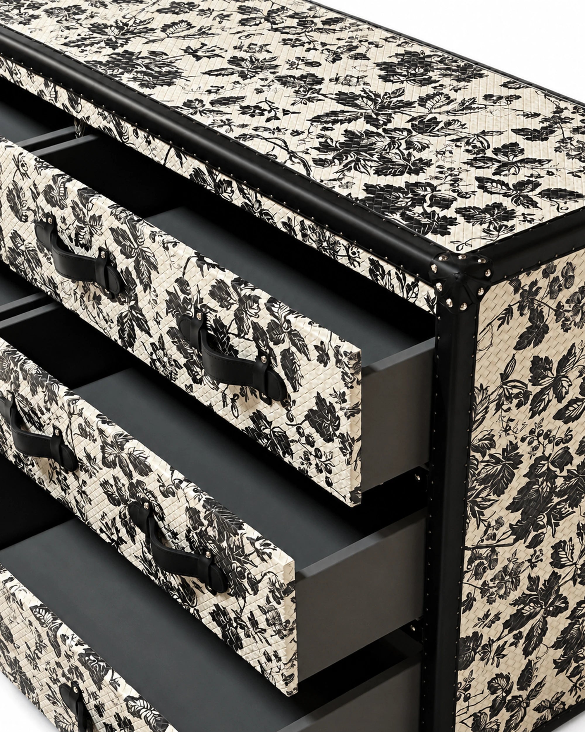 Side view of the SIRAE Heritage Luxe monochrome side cabinet in a luxury Dubai setting