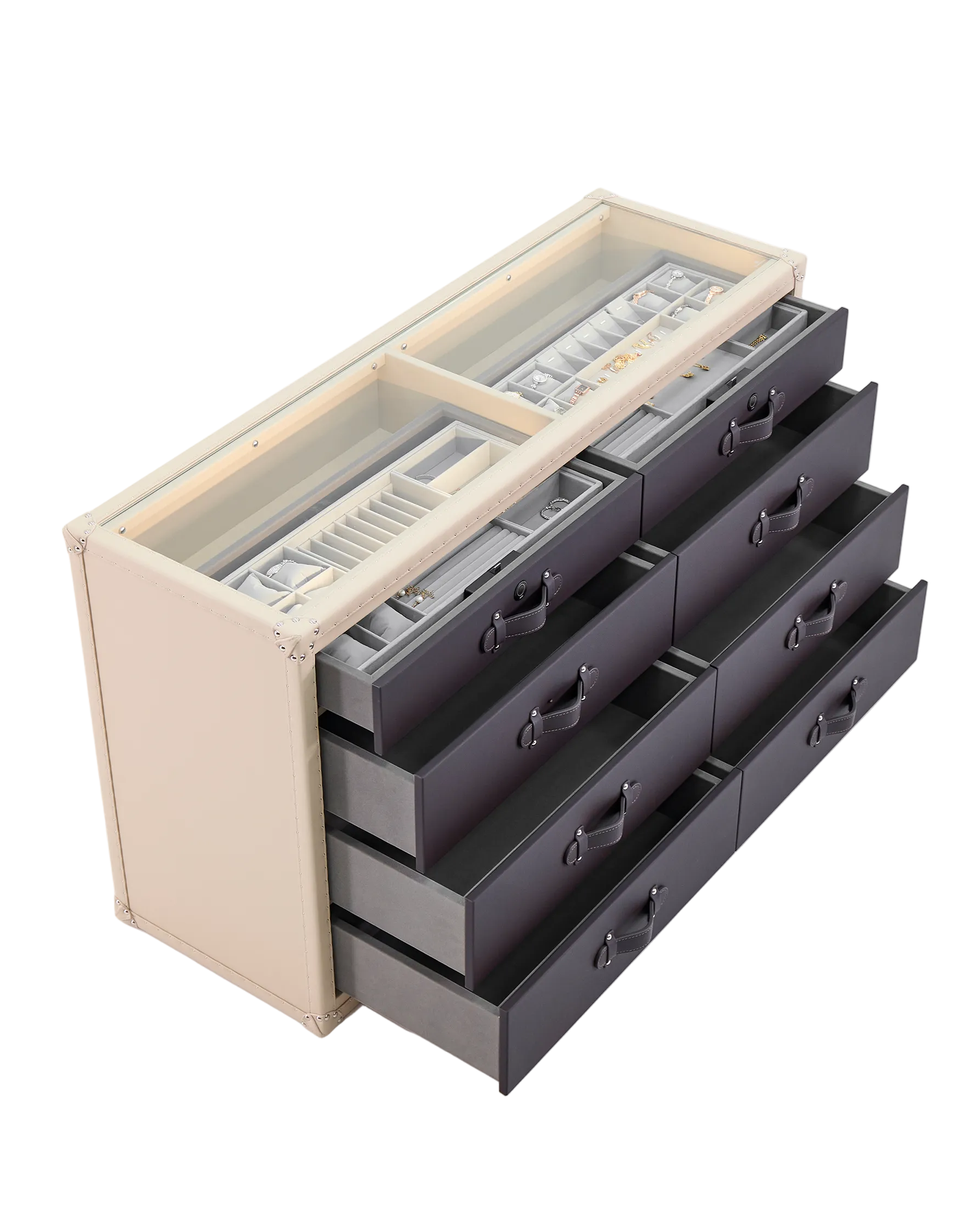 Open view of the noir & crème side cabinet by SIRAE Dubai