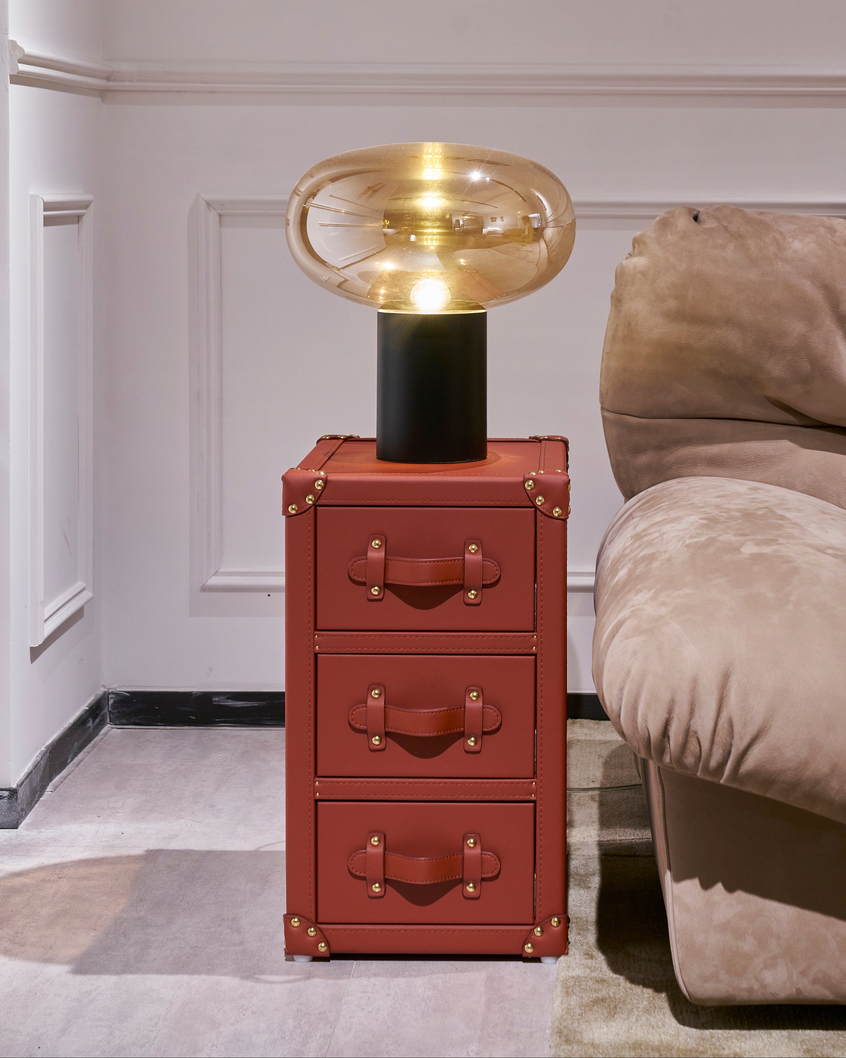 SIRAE Heritage Luxe storage cabinet in brown premium leather, Dubai luxury atelier