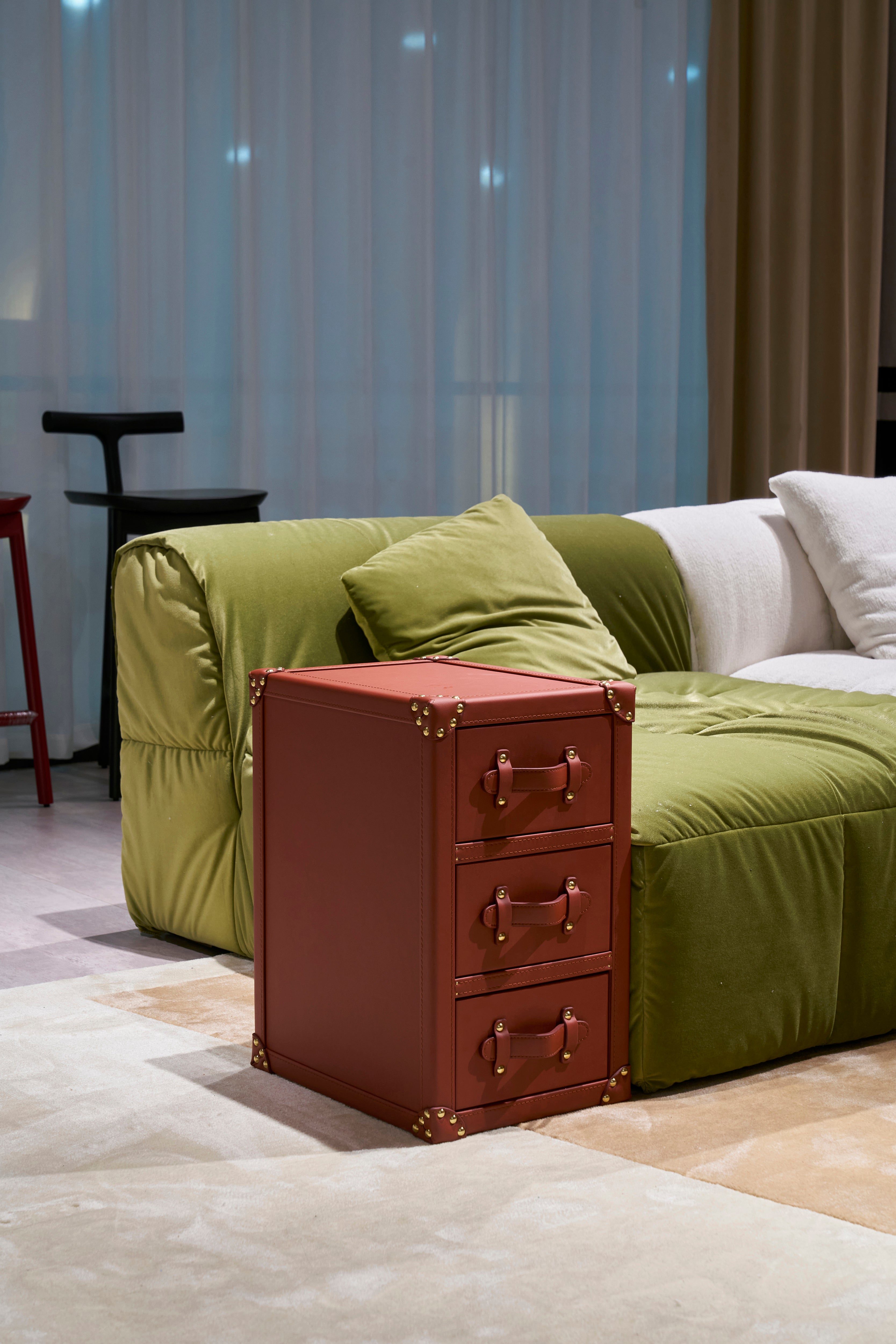 Side view of the SIRAE Heritage Luxe brown storage cabinet in a luxury Dubai setting