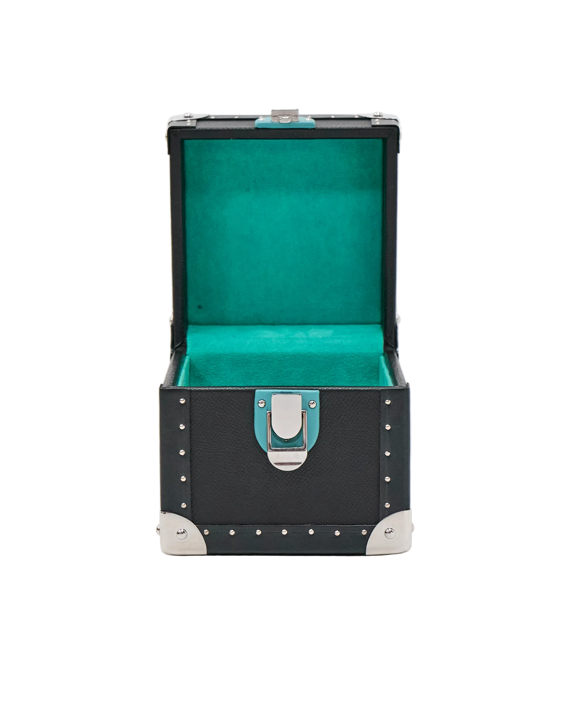Open view of the noir leather travel case by SIRAE Dubai, showing luxury travel case