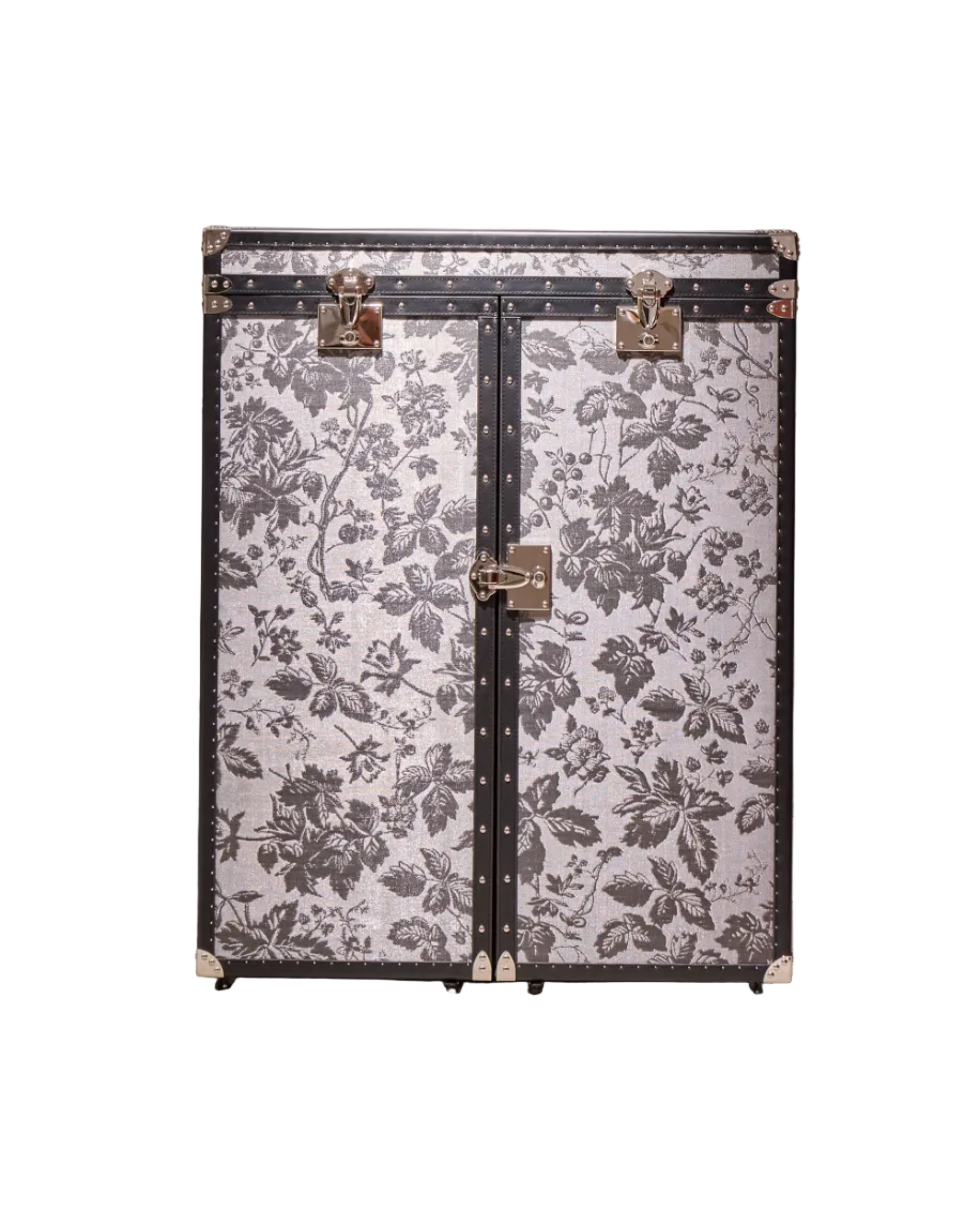 Velvet-lined interior of the noir microfiber leather media bar cabinet, SIRAE Dubai