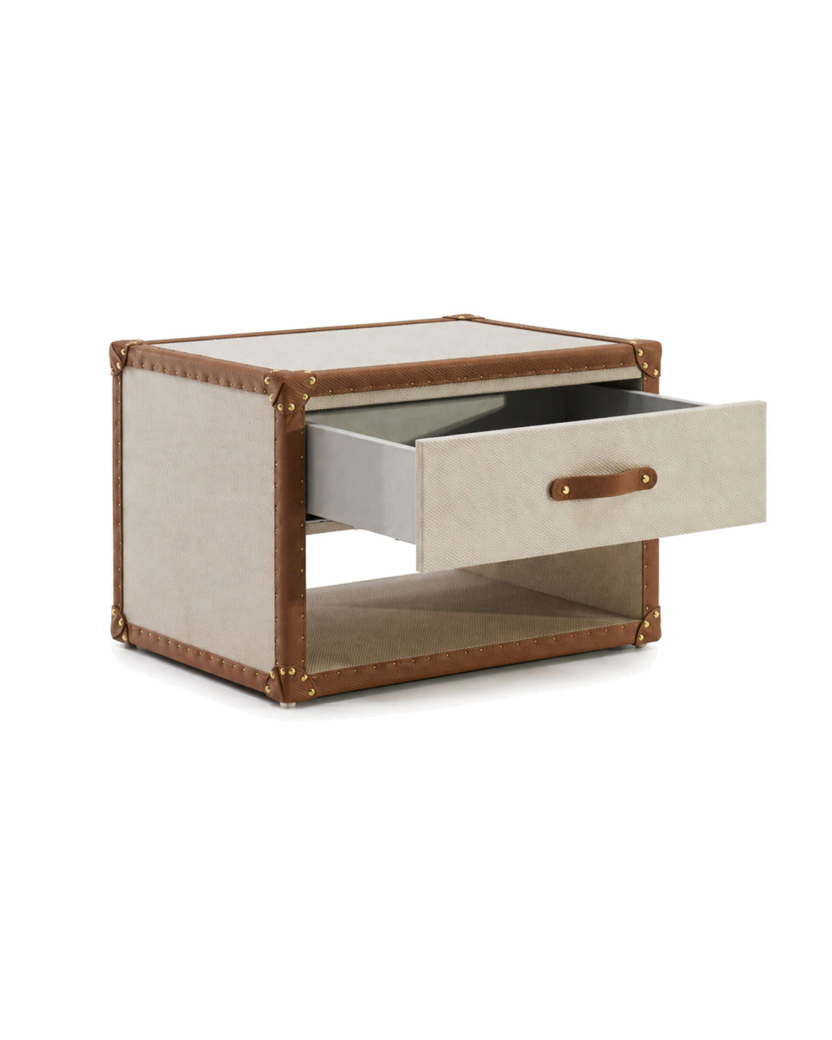 Ivory and cognac microfiber leather bedside cabinet, SIRAE Dubai
