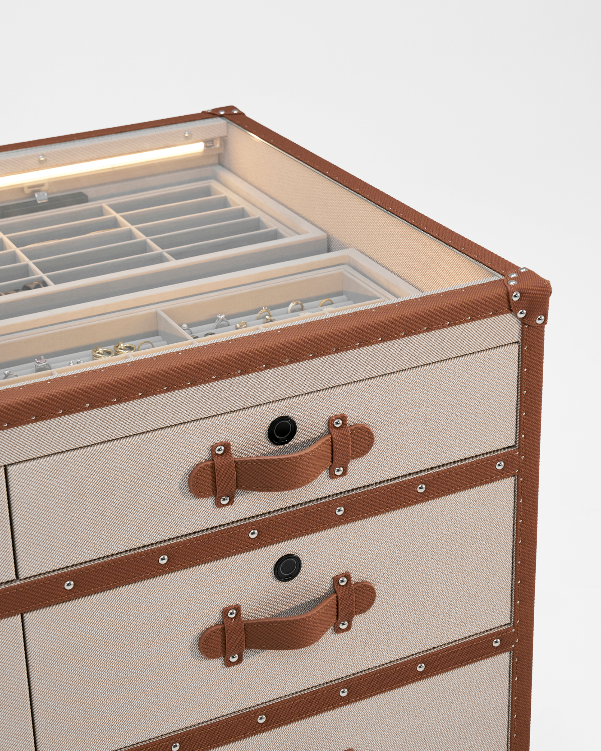 Sandstone microfiber leather jewelry chest of drawers, SIRAE Casa Dubai