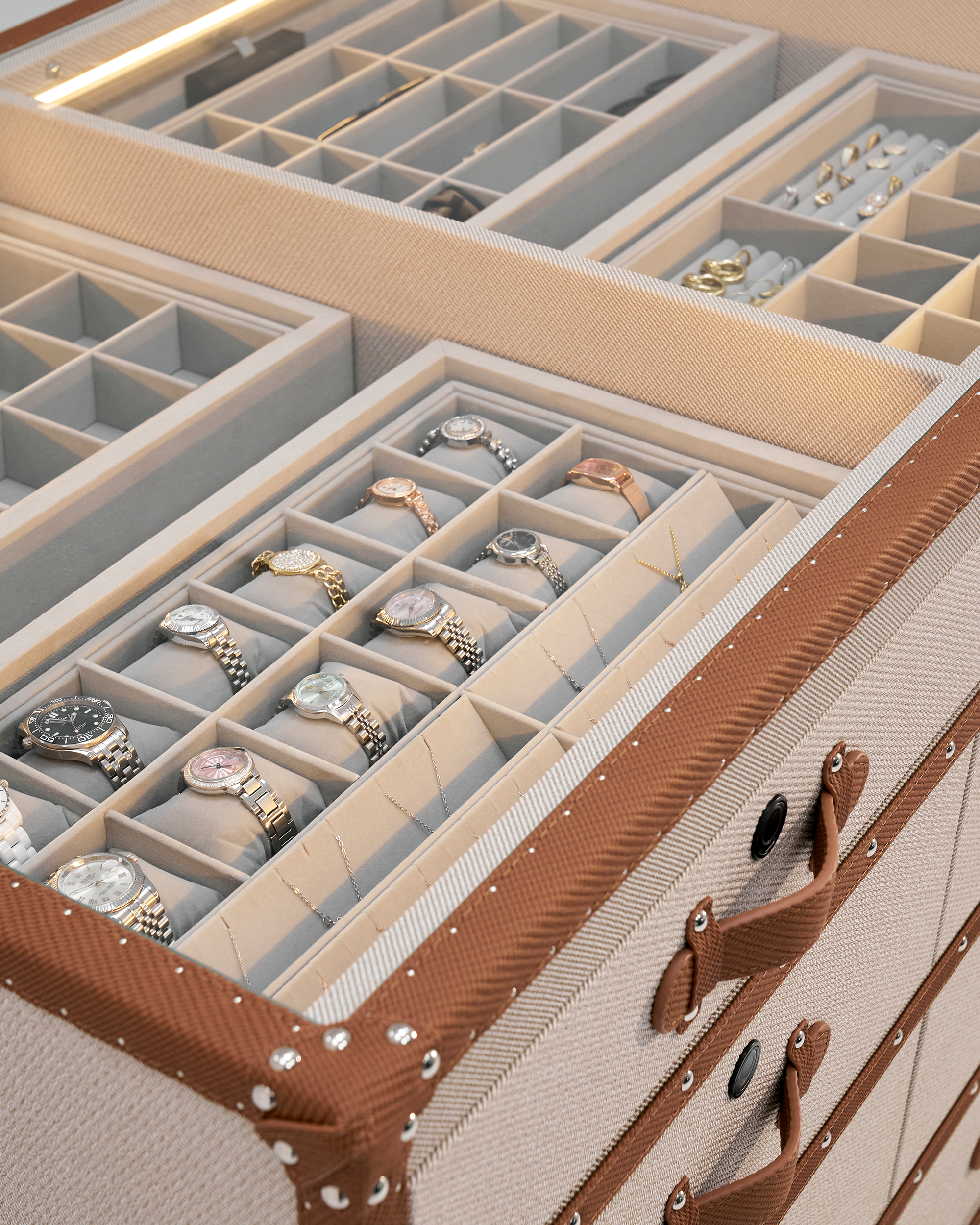 Sandstone microfiber leather jewelry chest of drawers, SIRAE Casa Dubai