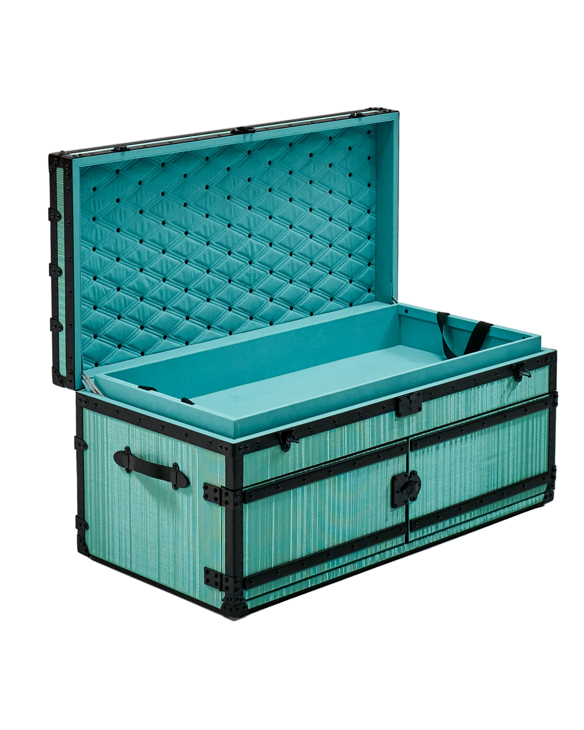 Verdigris hand-woven copper coffee table with storage, SIRAE Casa Dubai