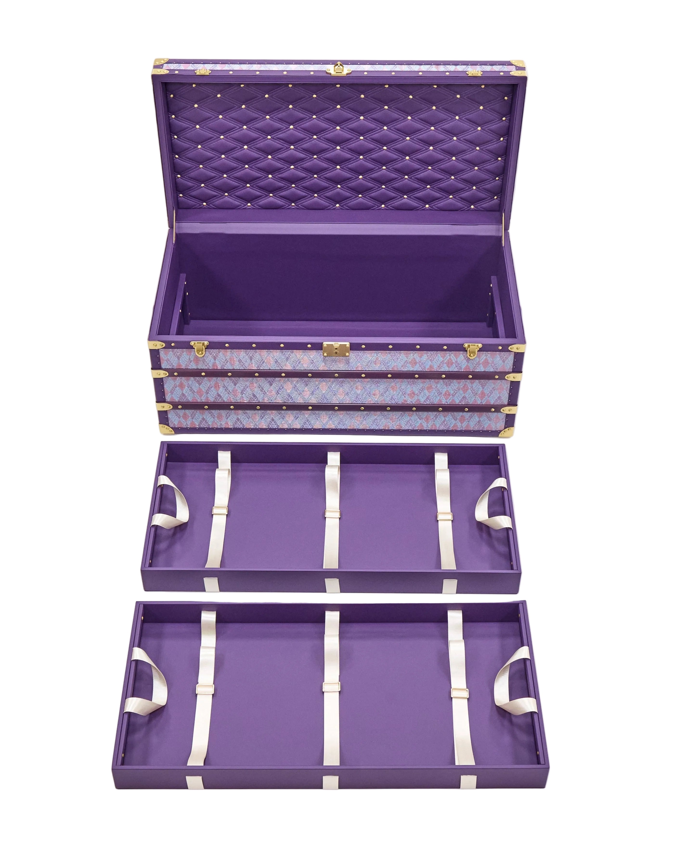 Microfiber leather detail of the amethyst microfiber leather storage trunk coffee table, SIRAE Dubai