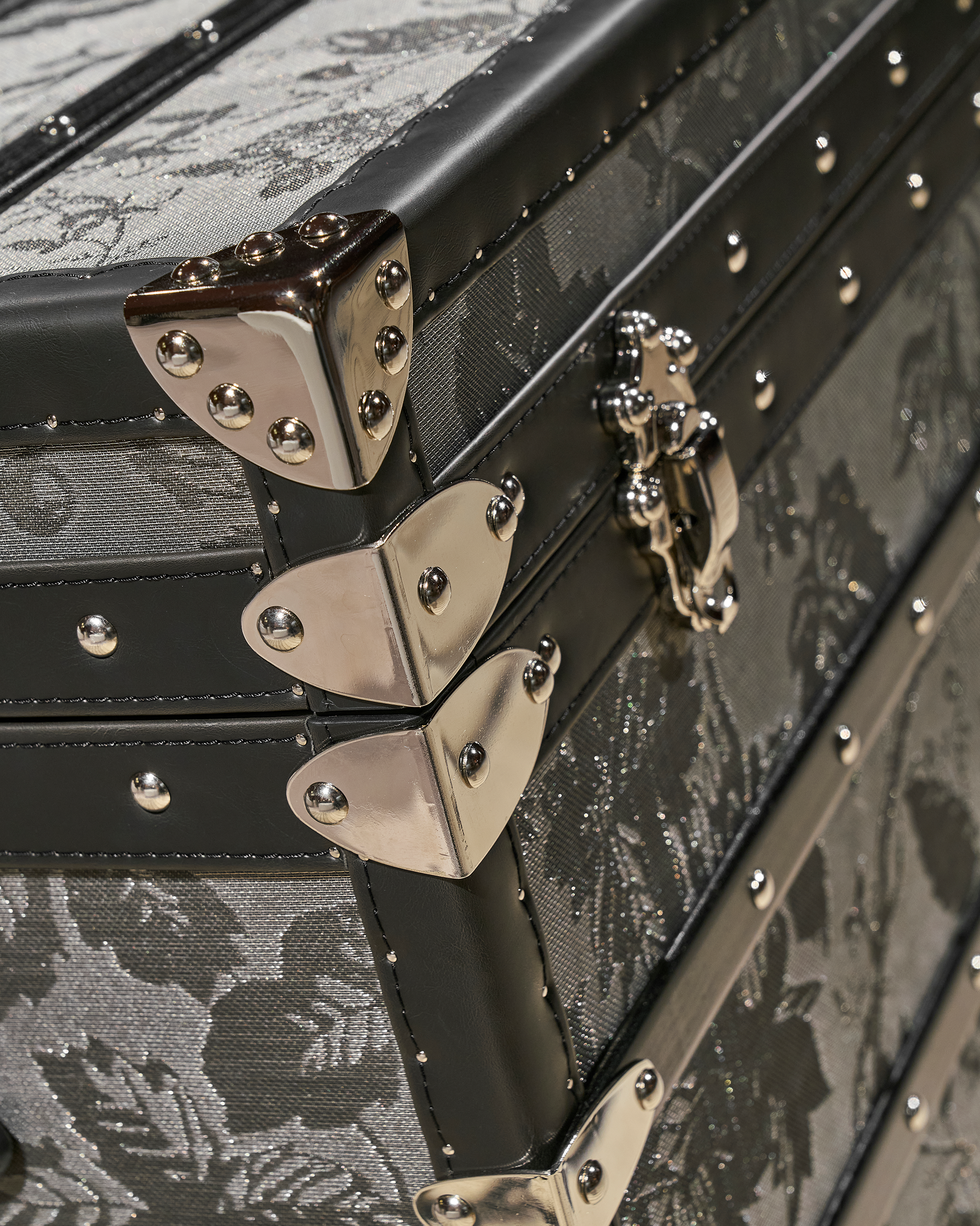 Velvet-lined interior of the monochrome microfiber leather storage trunk coffee table, SIRAE Dubai