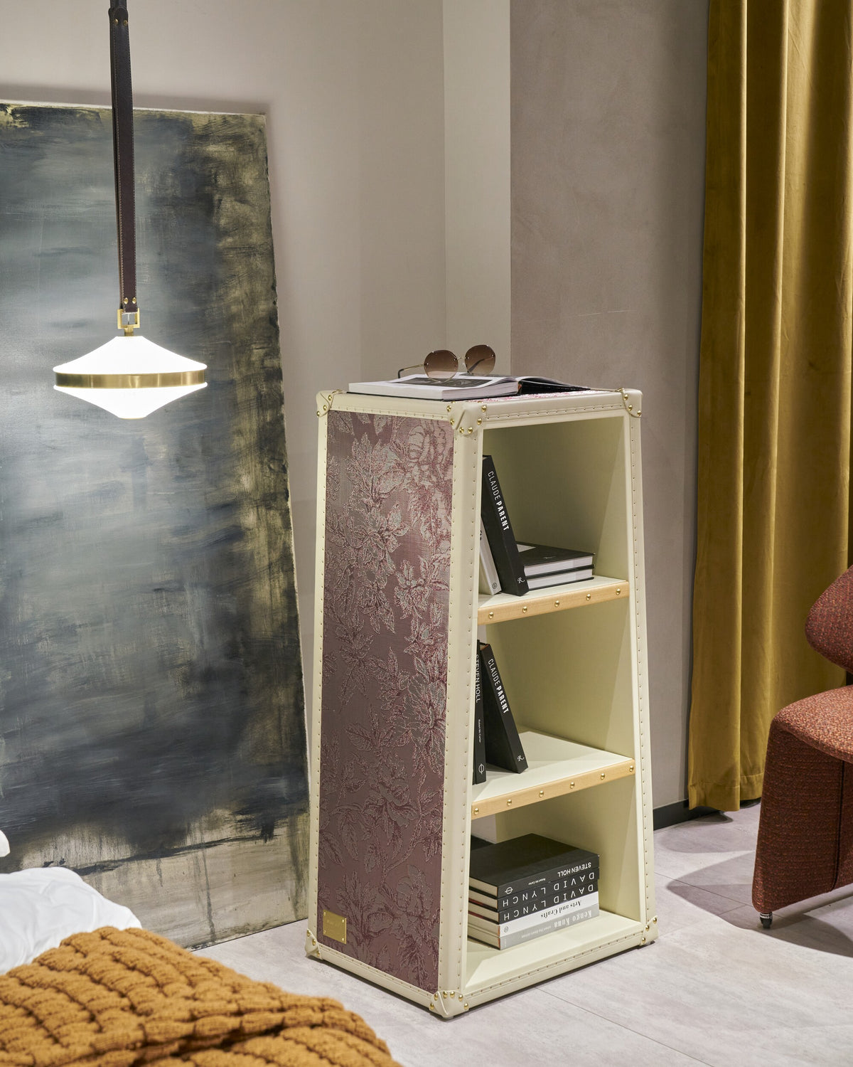 Blossom Pink display cabinet styled beside a bed, SIRAE Dubai