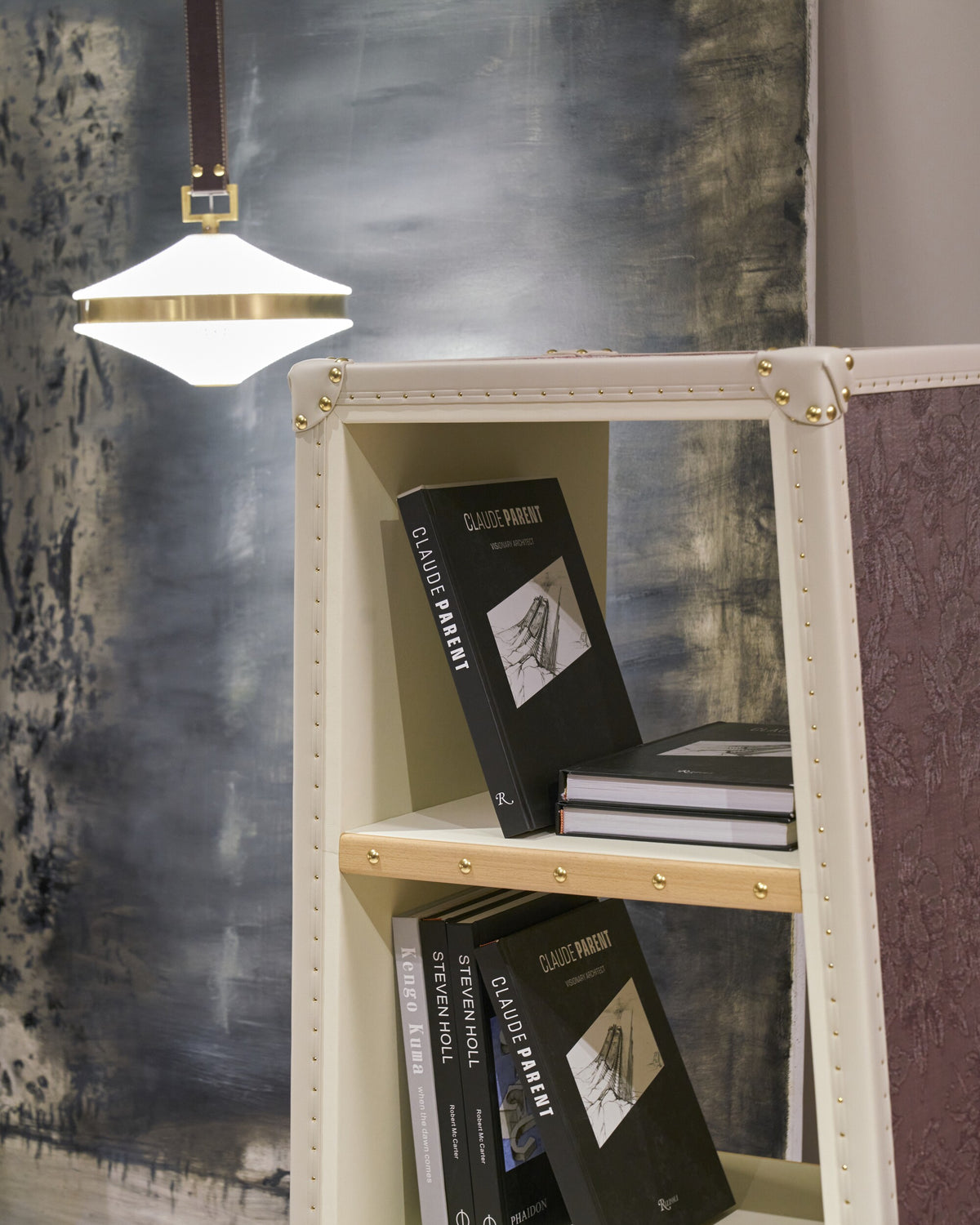 Timber shelf detail on the Blossom Pink display cabinet, SIRAE Dubai