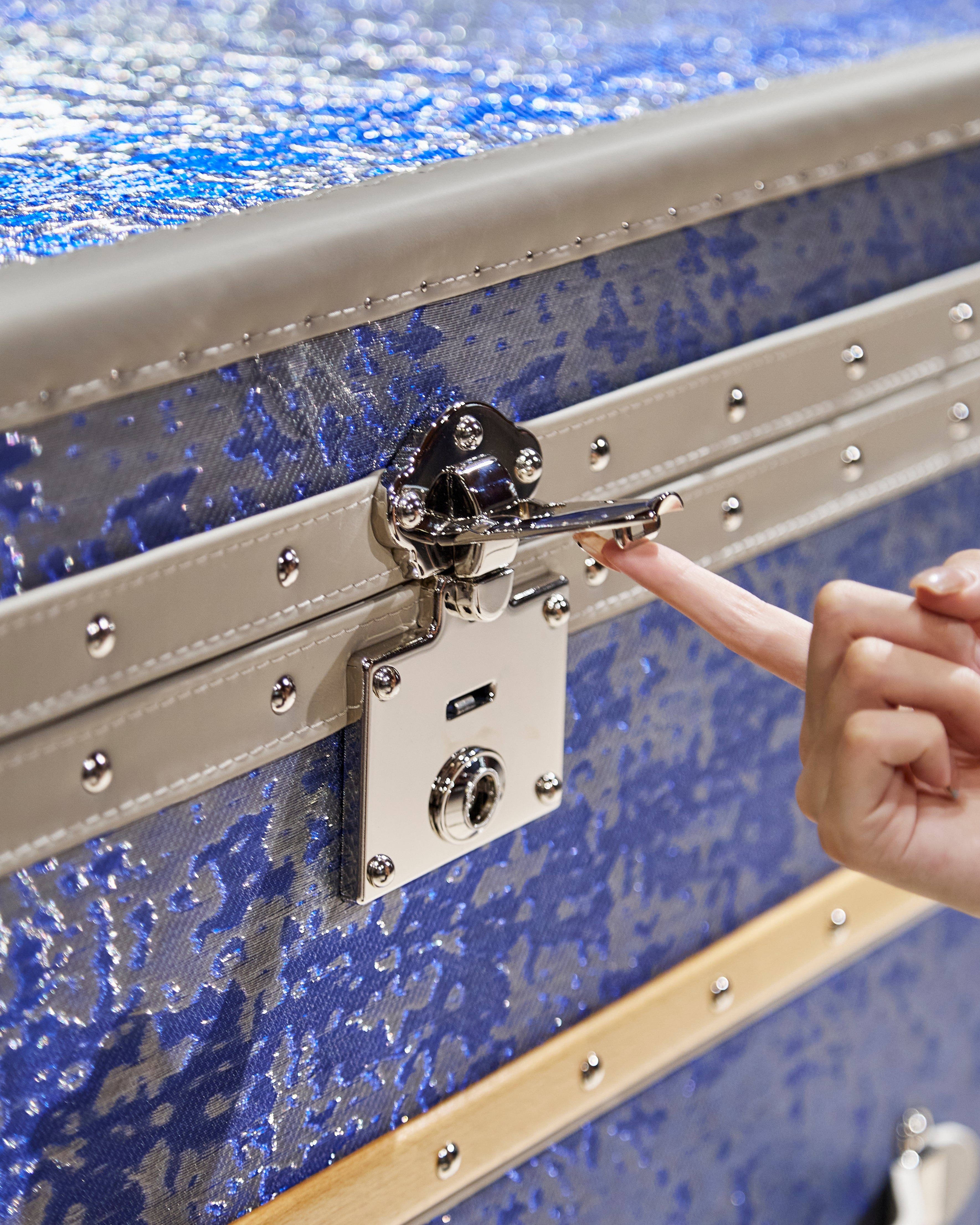 Velvet-lined interior of the sapphire microfiber leather vanity dresser with mirror, SIRAE Dubai