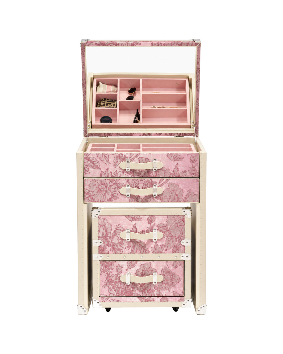 Rose toile dressing table trunk with mirror, SIRAE Dubai